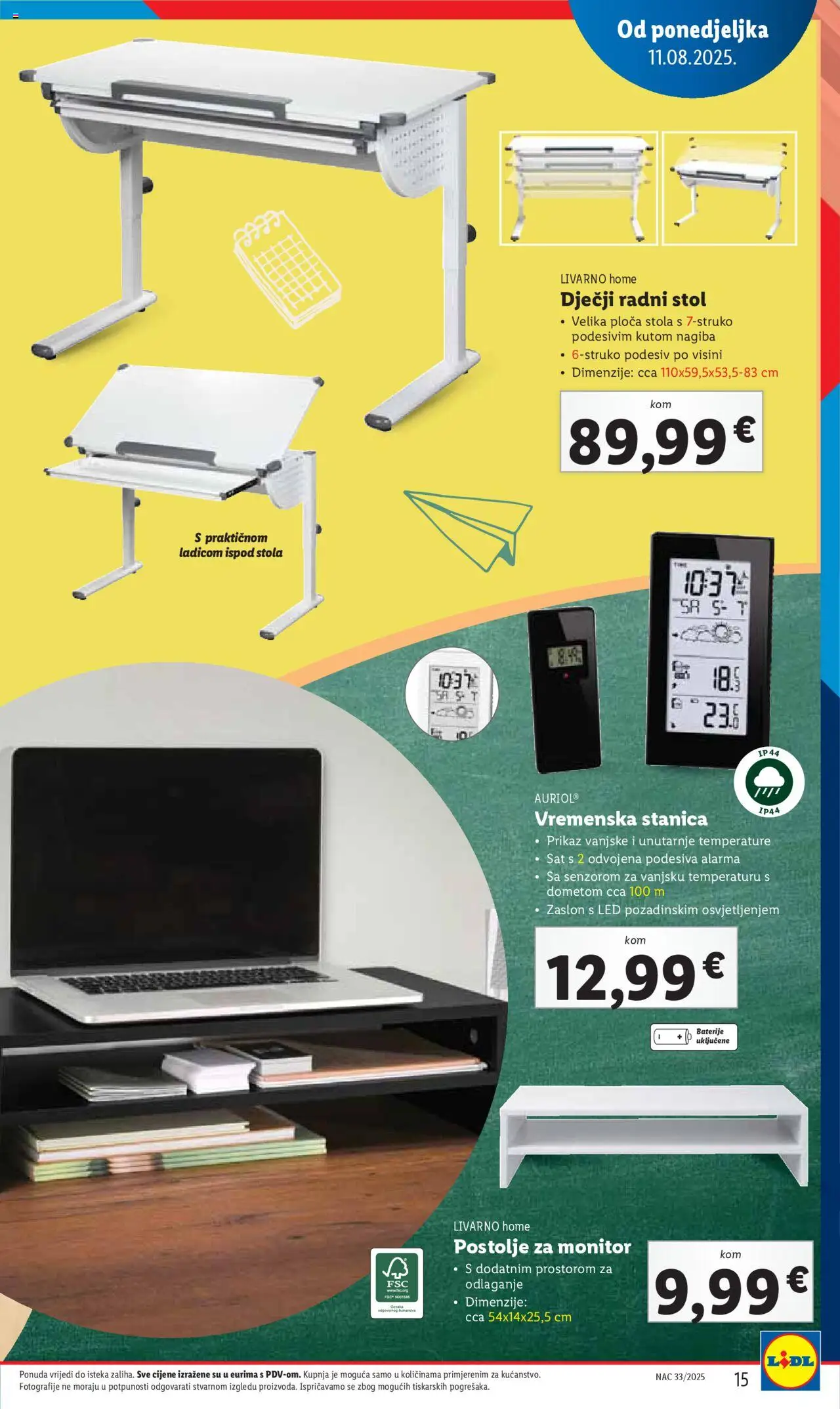 Lidl katalog | vrijedi od 31.07.2025 | Stranica: 15 | Proizvodi: Stol, Radni stol, Sat, Monitor