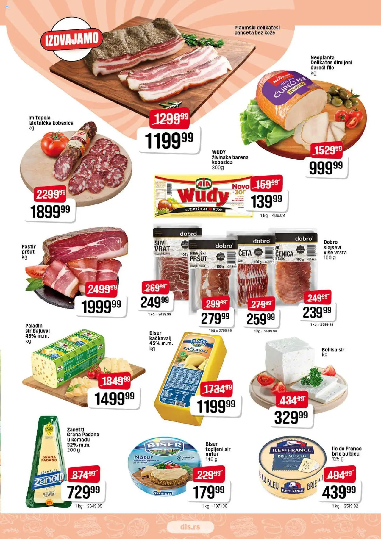 DIS katalog - važi od 03.07.2025 | Strana: 3 | Proizvode: Pršut, Panceta, Sir, Kobasica