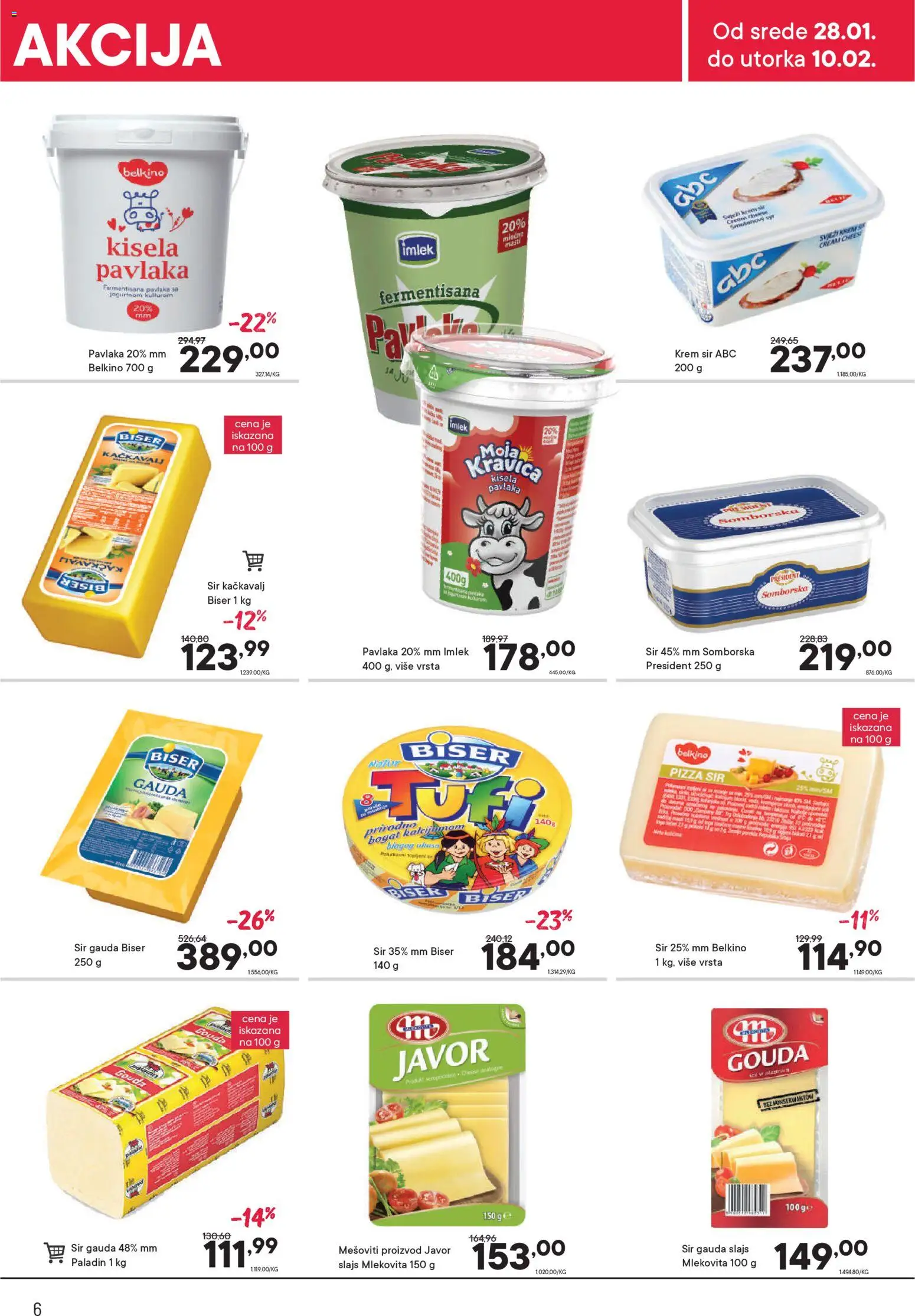 PerSu katalog - važi od 28.01.2026 | Strana: 6 | Proizvode: Kisela pavlaka, Gouda, Krem sir, Sir
