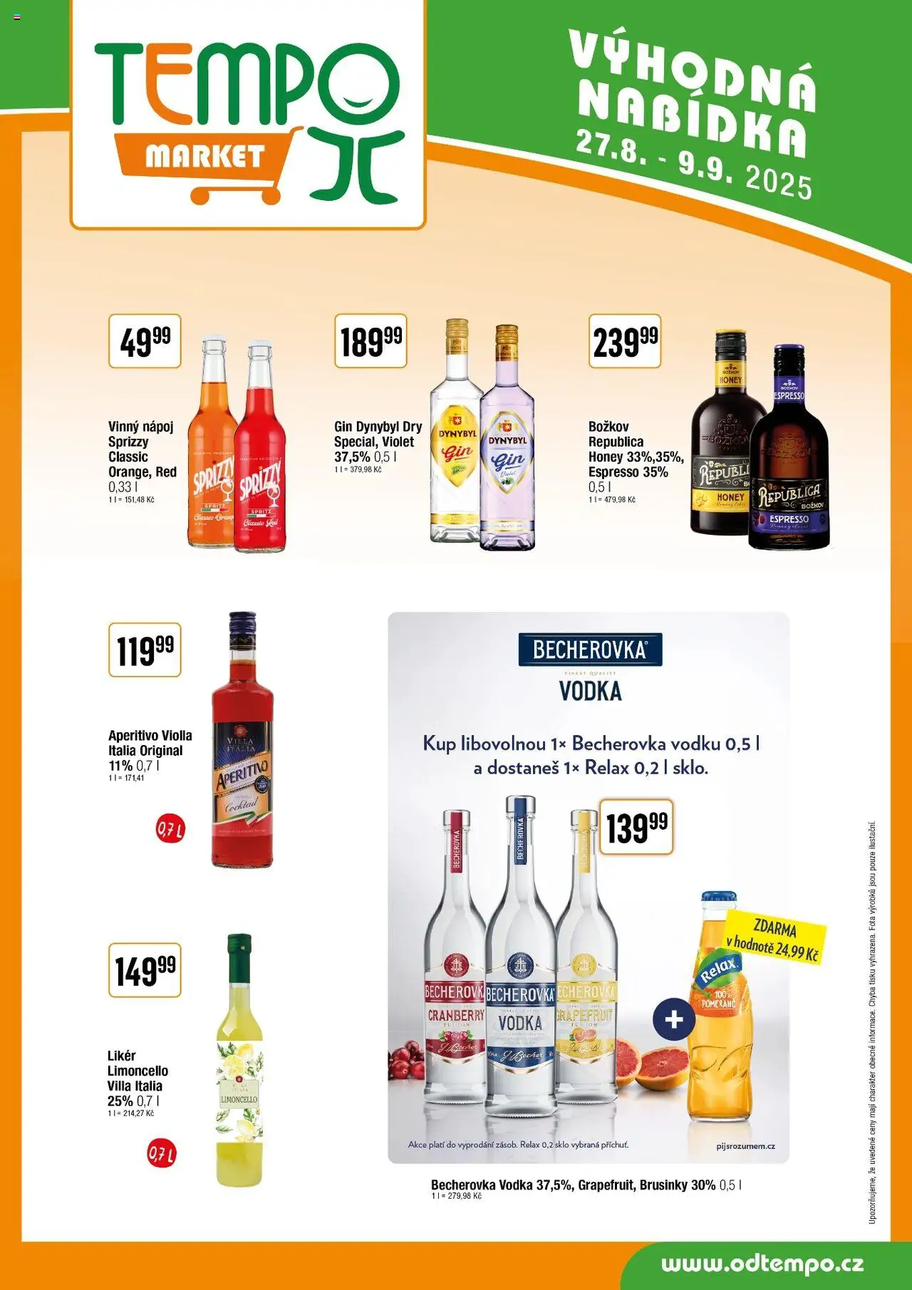 Tempo leták od 27.08.2025 | Strana: 9 | Produkty: Finest, Republica, Božkov, Gin Dynybyl