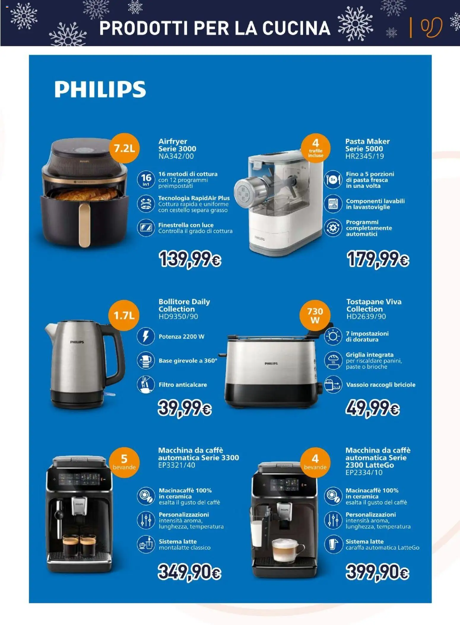 Volantino Unieuro del 06.12.2025 | Pagina: 11 | Prodotti: Macchina da caffe, Pasta, Vassoio, Tostapane