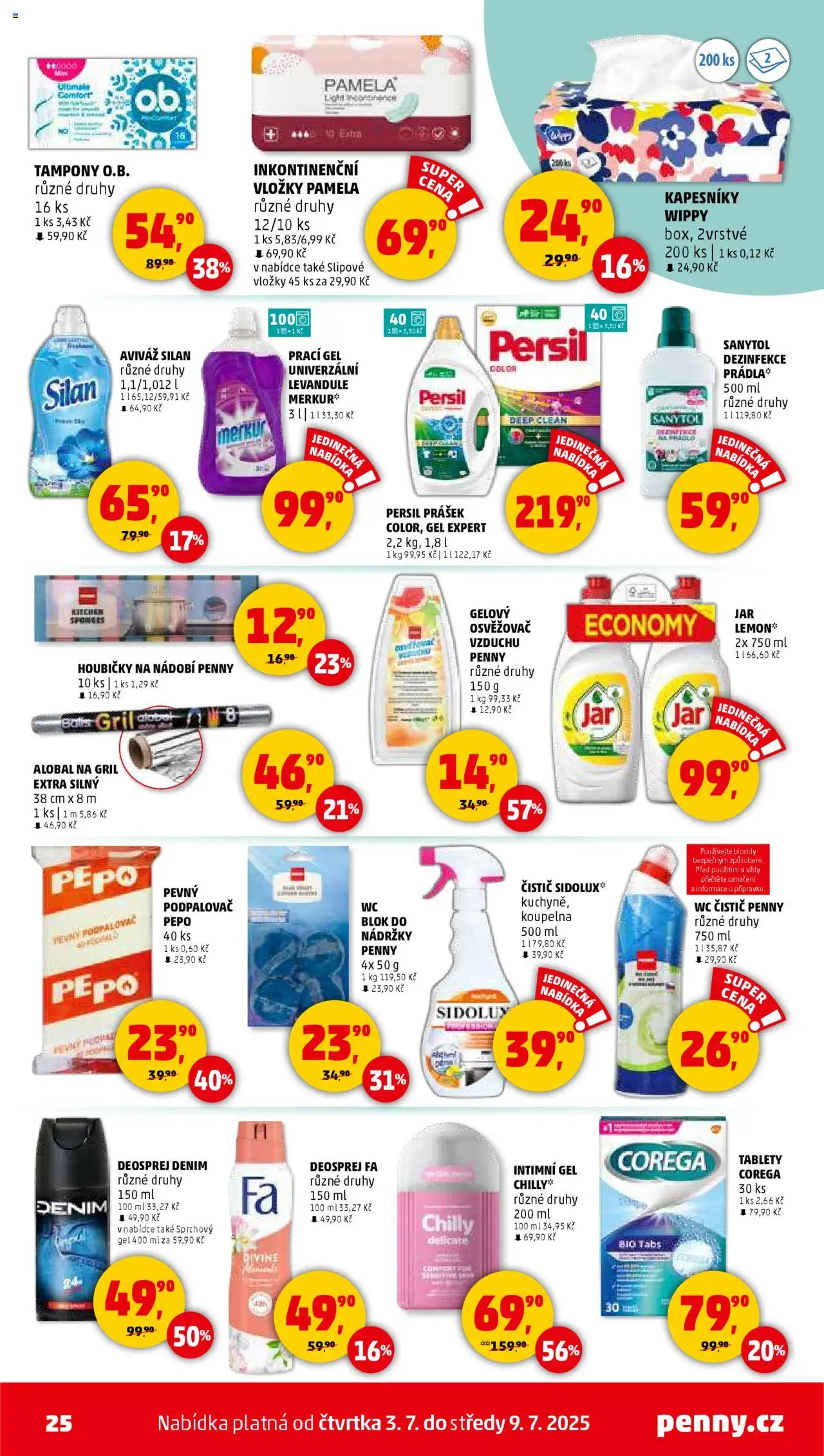 Penny Market leták - Čtvrtečník od 03.07.2025 | Strana: 25 | Produkty: Prací gel, Vložky, Silan, Koupelna