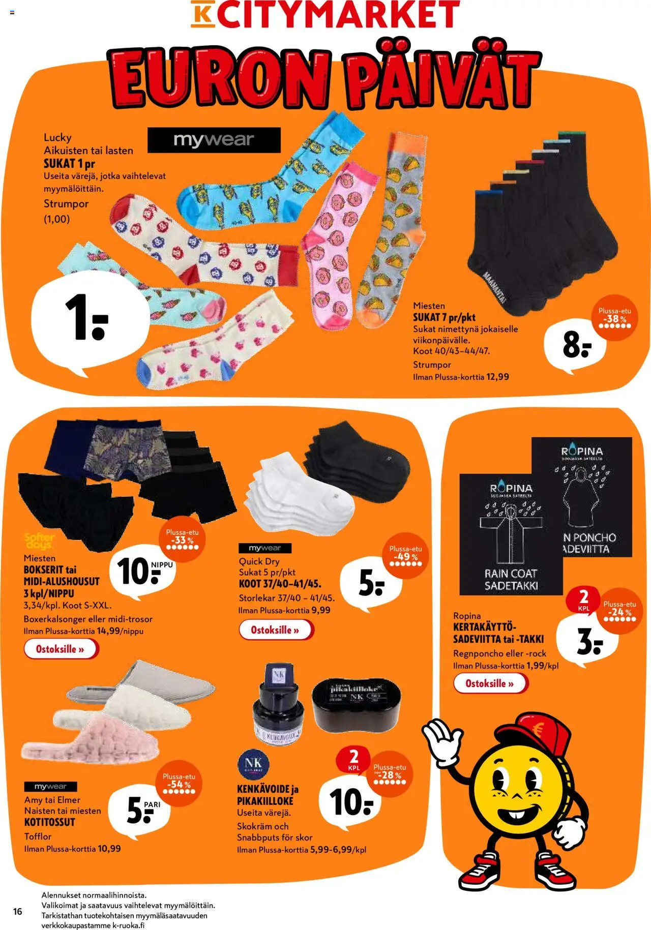  | Sivu: 16 | Tuotteet: Sadetakki, Sukat, Bokserit, Poncho