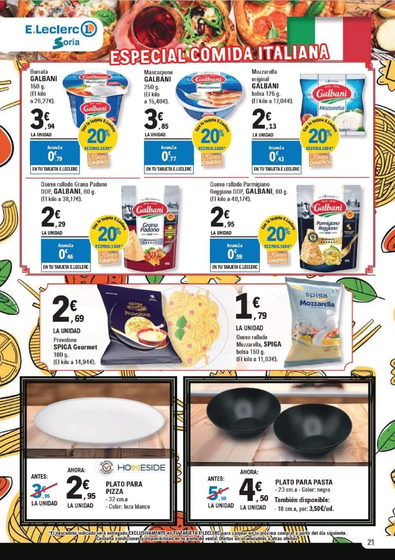 E.Leclerc folleto │ válido desde el 15.10.2025 | Página: 21 | Productos: Pizza, Queso rallado, Pasta, Bolsa