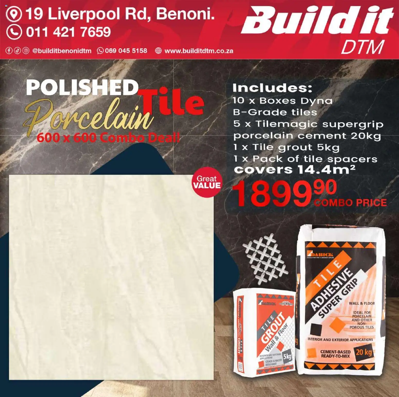 New Build It catalogue – valid from 19.03.2026 | Page: 5 | Products: Tile grout, Adhesive, Water, Cement