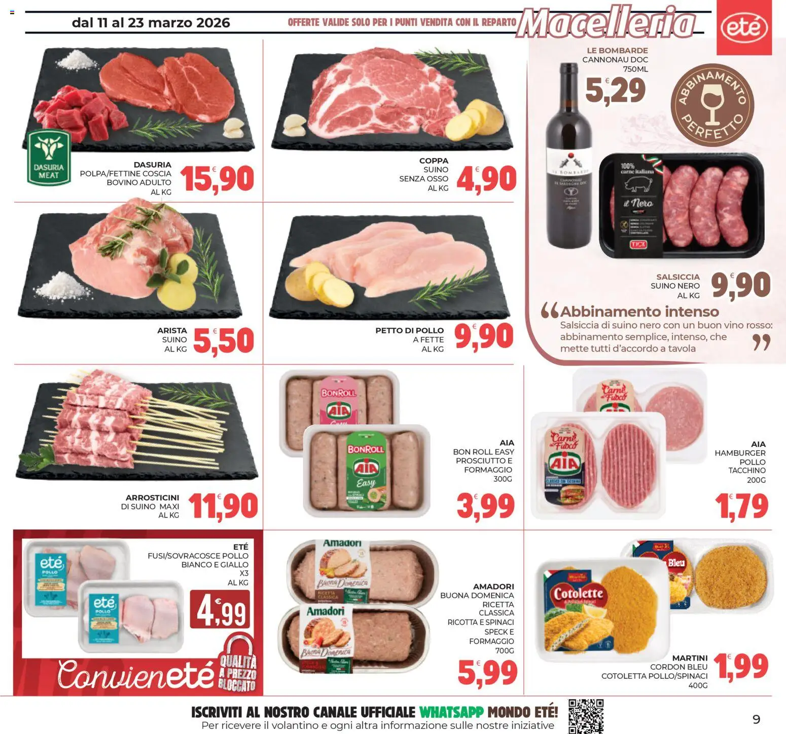 Volantino Eté del 11.03.2026 | Pagina: 9 | Prodotti: Speck, Suino, Salsiccia, Vino