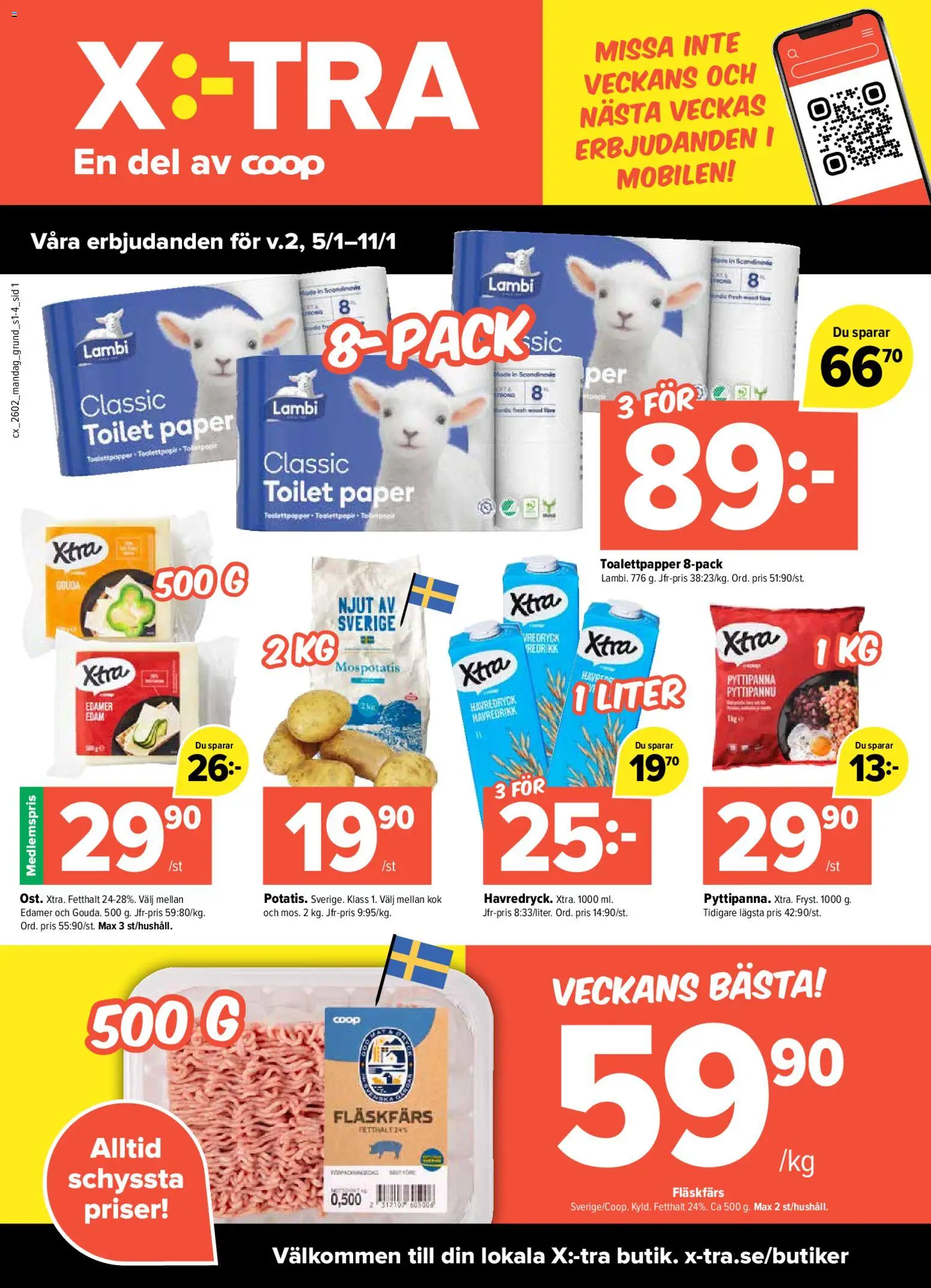 Coop X:-TRA reklamblad aktuell från 05.01.2026 | Sida: 1 | Produkter: Toalettpapper, Havredryck