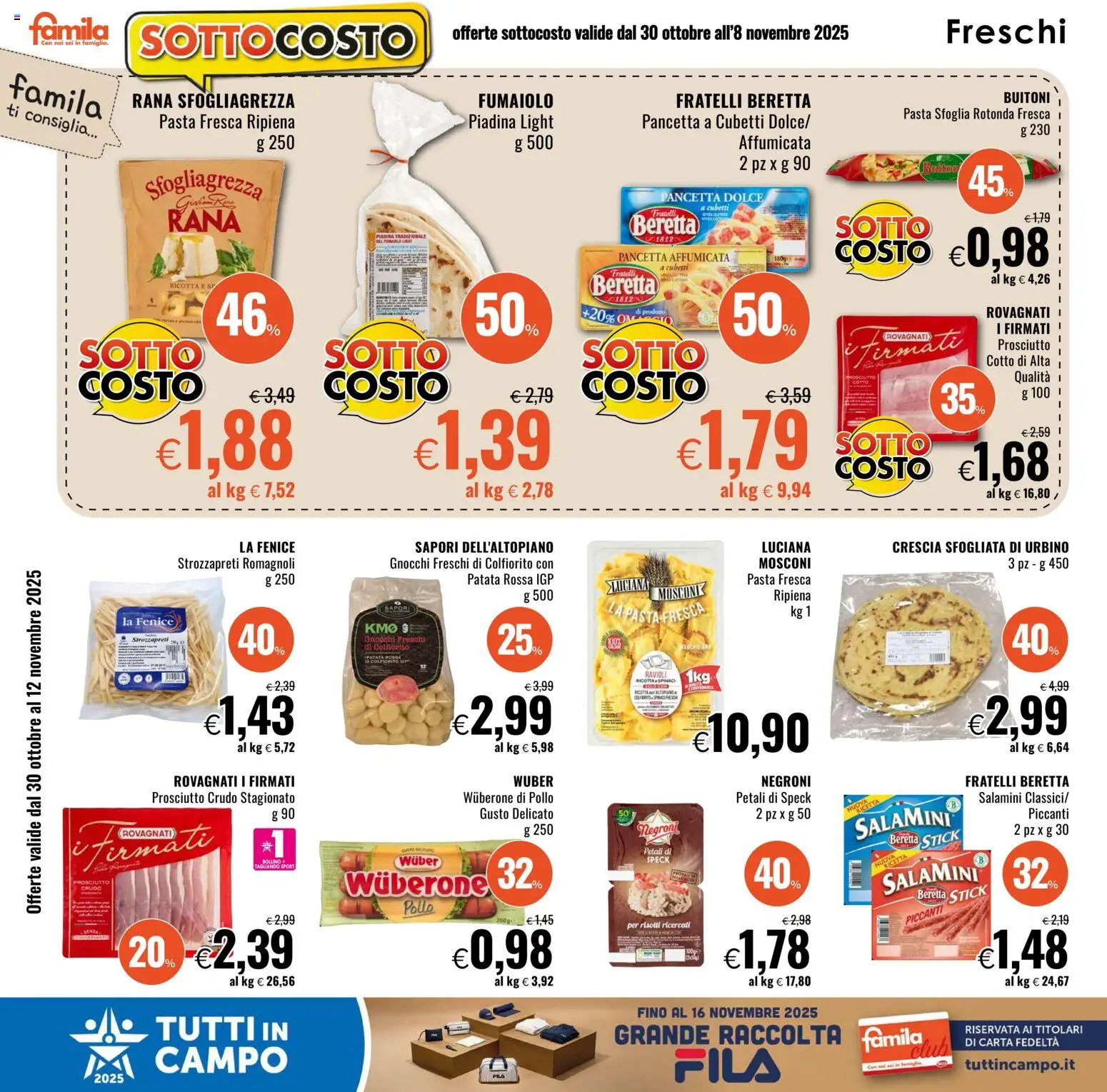 Volantino Famila del 30.10.2025 | Pagina: 2 | Prodotti: Prosciutto Cotto, Pancetta, Piadina, Gnocchi