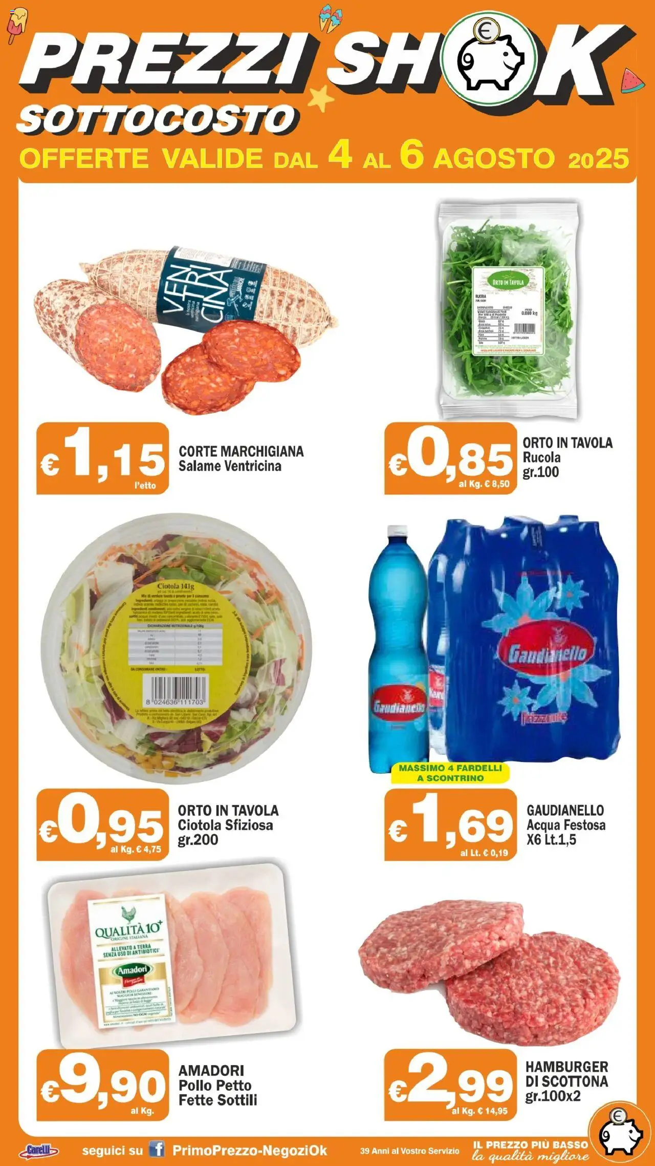 Volantino Primo Prezzo del 04.08.2025 | Pagina: 2 | Prodotti: Acqua, Verdure, Hamburger, Ciotola
