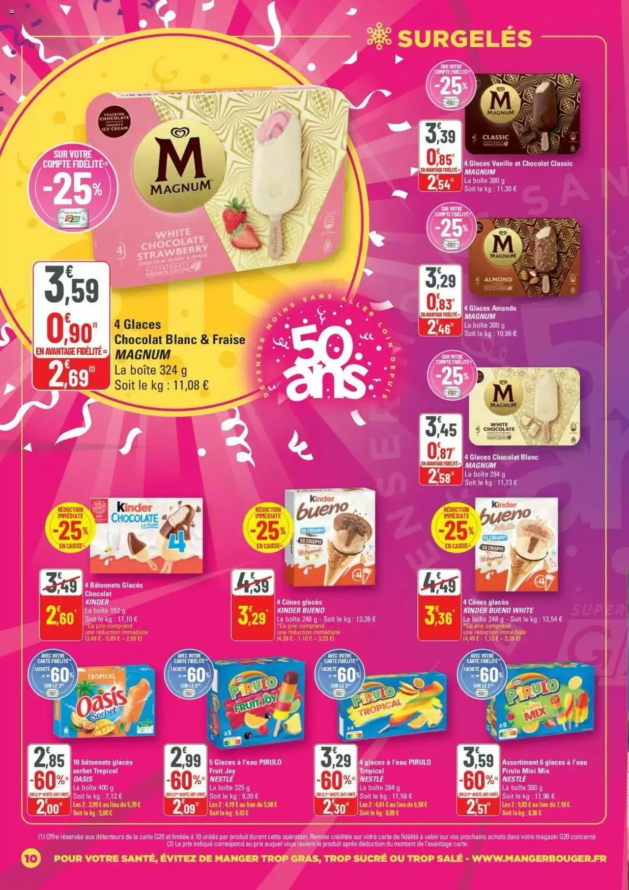  | Page: 10 | Produits: Glaces, Sucre, Kinder Bueno, Chocolat