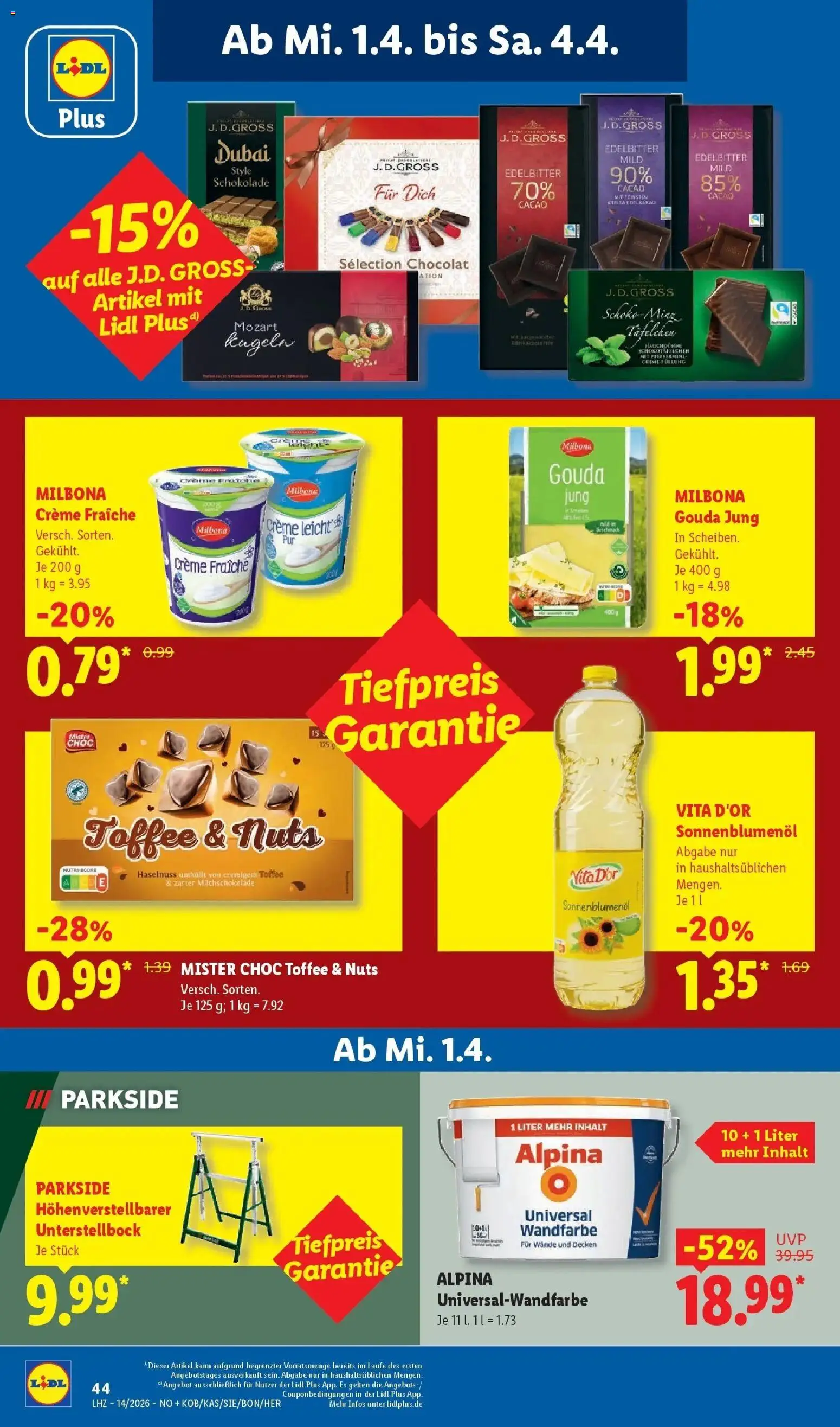 Lidl Prospekt Rheinbrohl – gültig ab 30.03.2026 | Seite: 68 | Produkte: Schokolade, Sonnenblumenol, Gouda, Wandfarbe