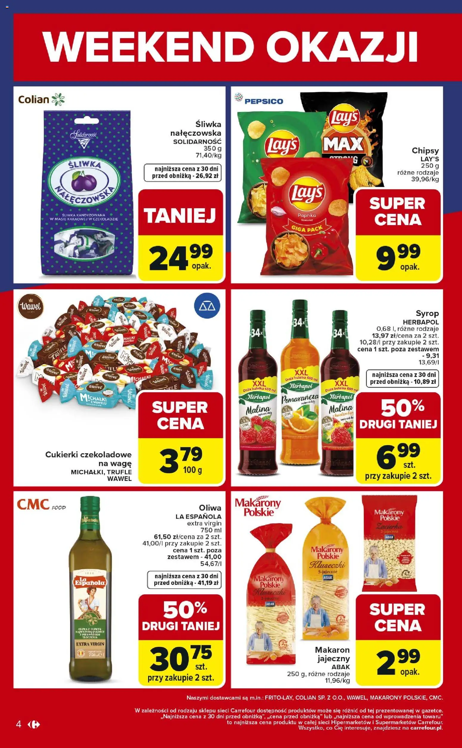 Carrefour Gazetka - Weekend okazji od 26.02.2026 | Strona: 4 | Produkty: Malina, Cukierki czekoladowe, Makarony, Makaron