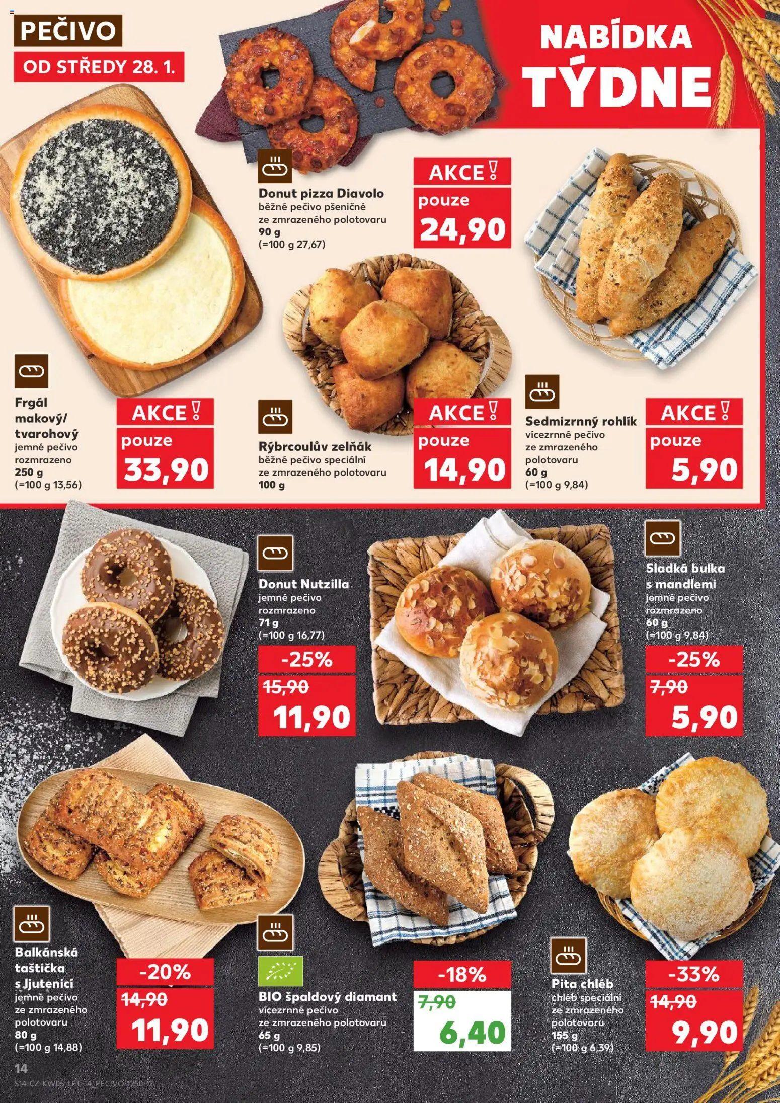 Kaufland leták - Chomutov od 28.01.2026 | Strana: 14 | Produkty: Donut, Rohlík, Pečivo, Pita chléb