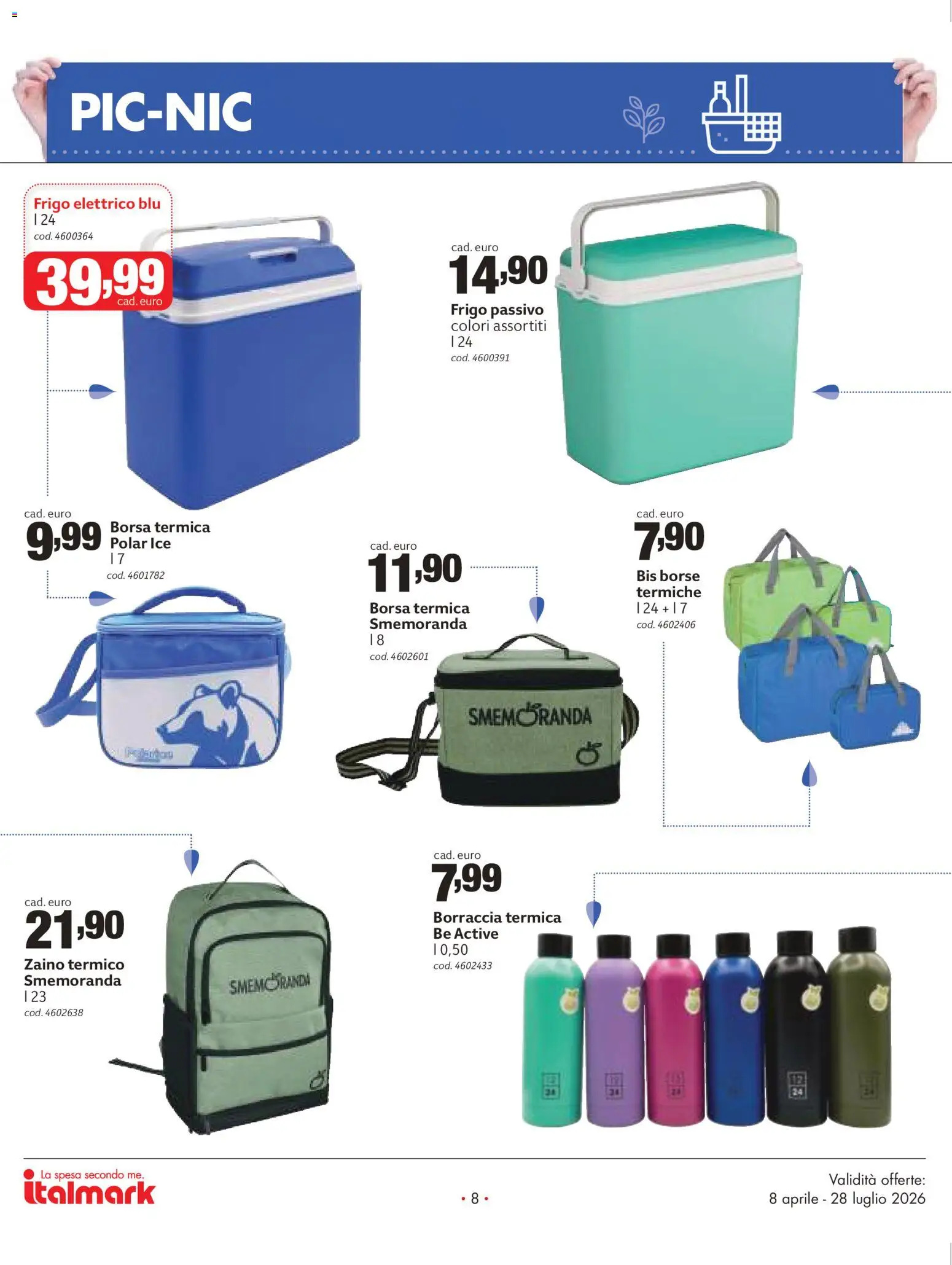 Volantino Italmark del 08.04.2026 | Pagina: 8 | Prodotti: Zaino, Borsa termica, Borsa, Borraccia