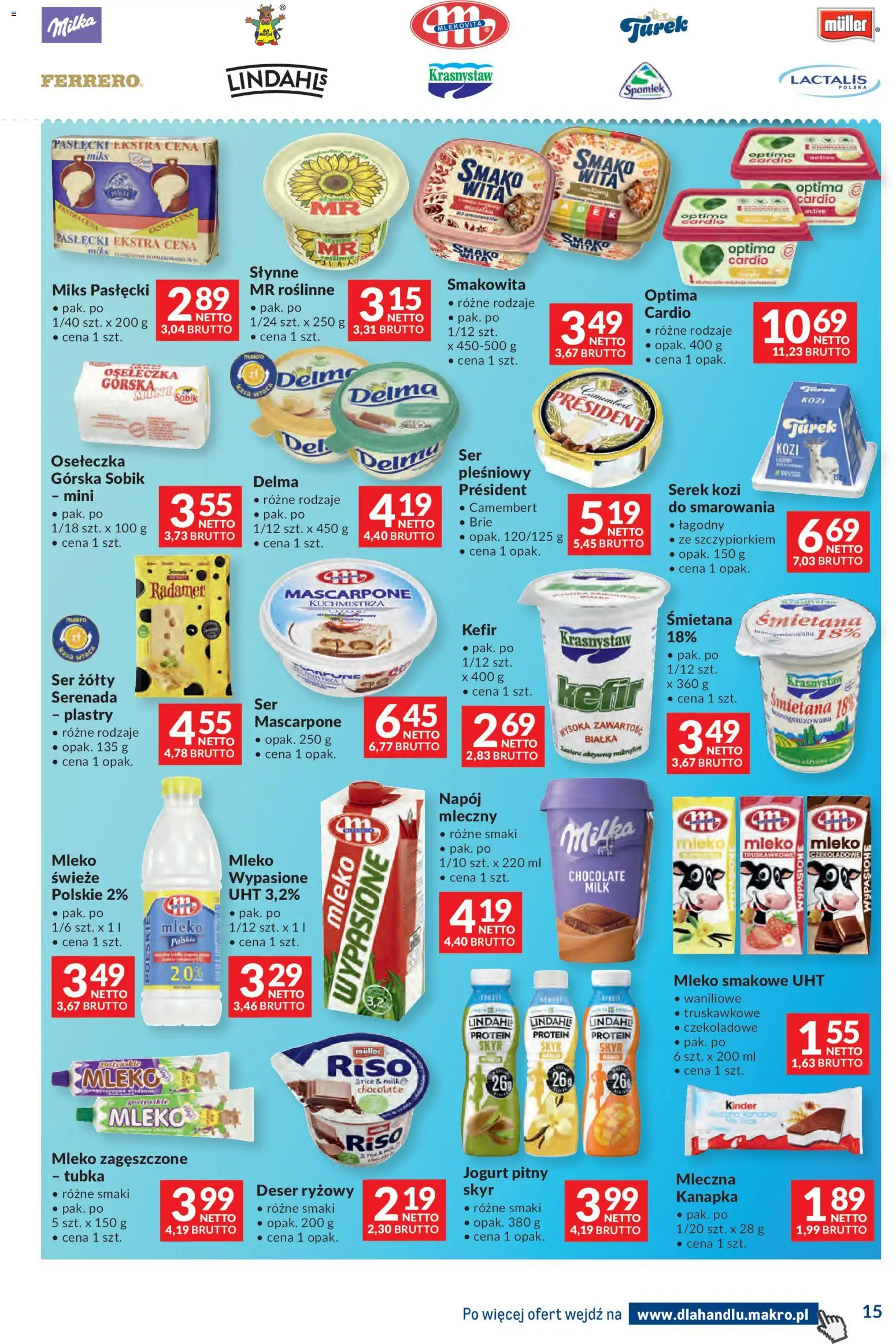 Makro gazetka - Dystrybucja do sklepów od 14.04.2026 | Strona: 15 | Produkty: Ser żółty, Milka, Jogurt, Skyr