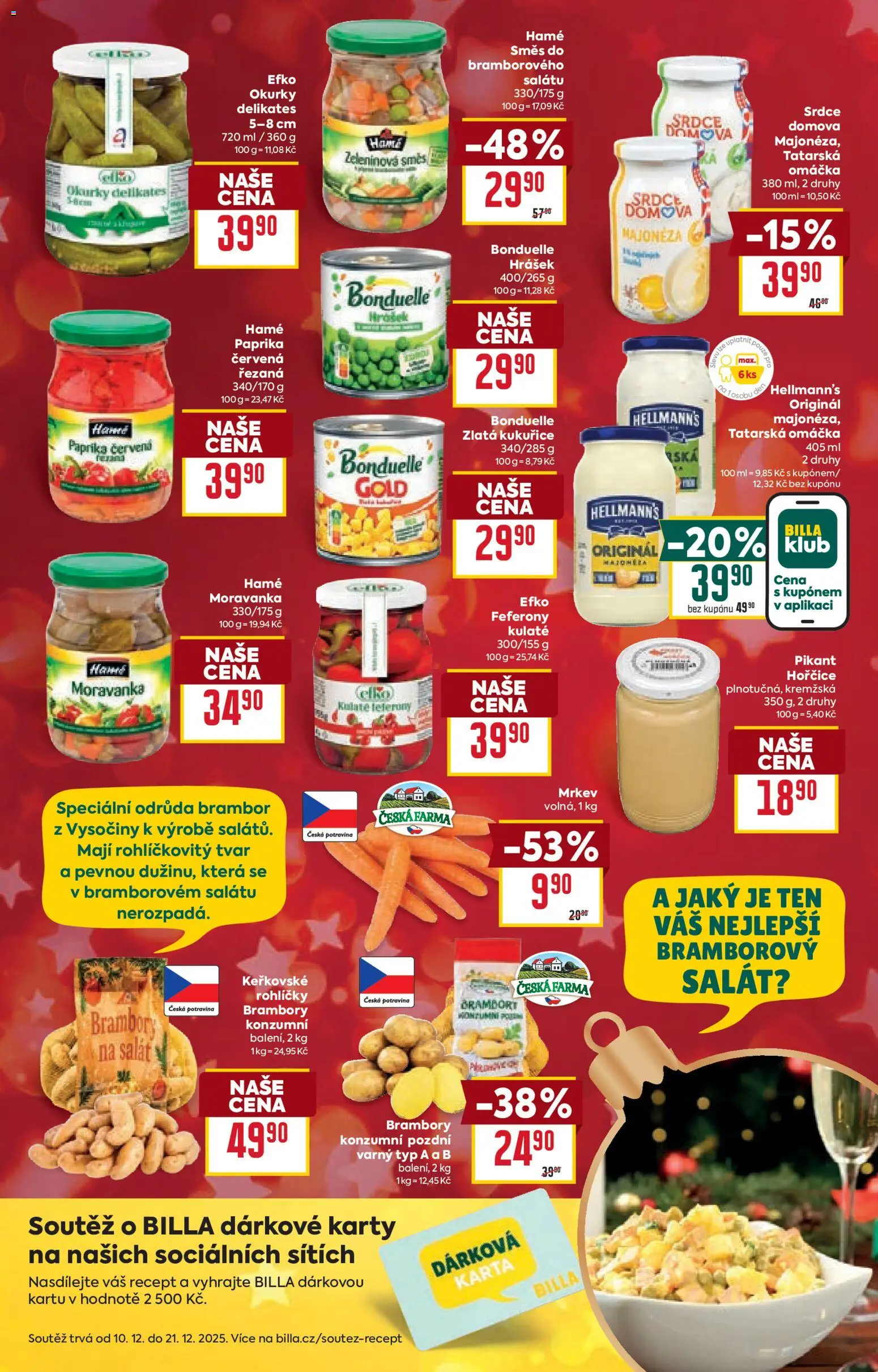 Billa Velký leták od 17.12.2025 | Strana: 7 | Produkty: Okurky, Brambory, Hellmann's, Karty