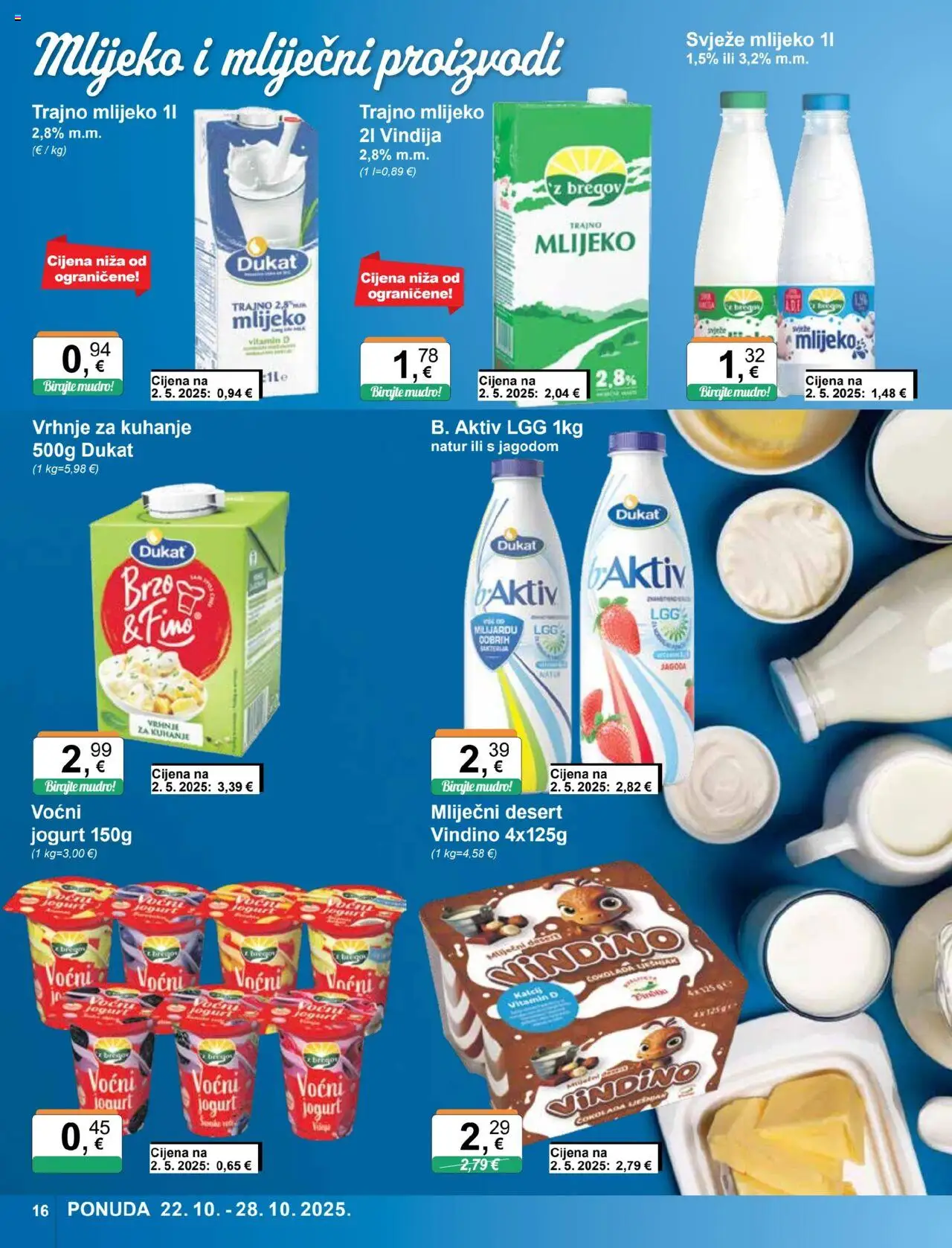 KTC katalog | vrijedi od 22.10.2025 | Stranica: 16 | Proizvodi: Vrhnje za kuhanje, Mlijeko, Jogurt, Trajno mlijeko