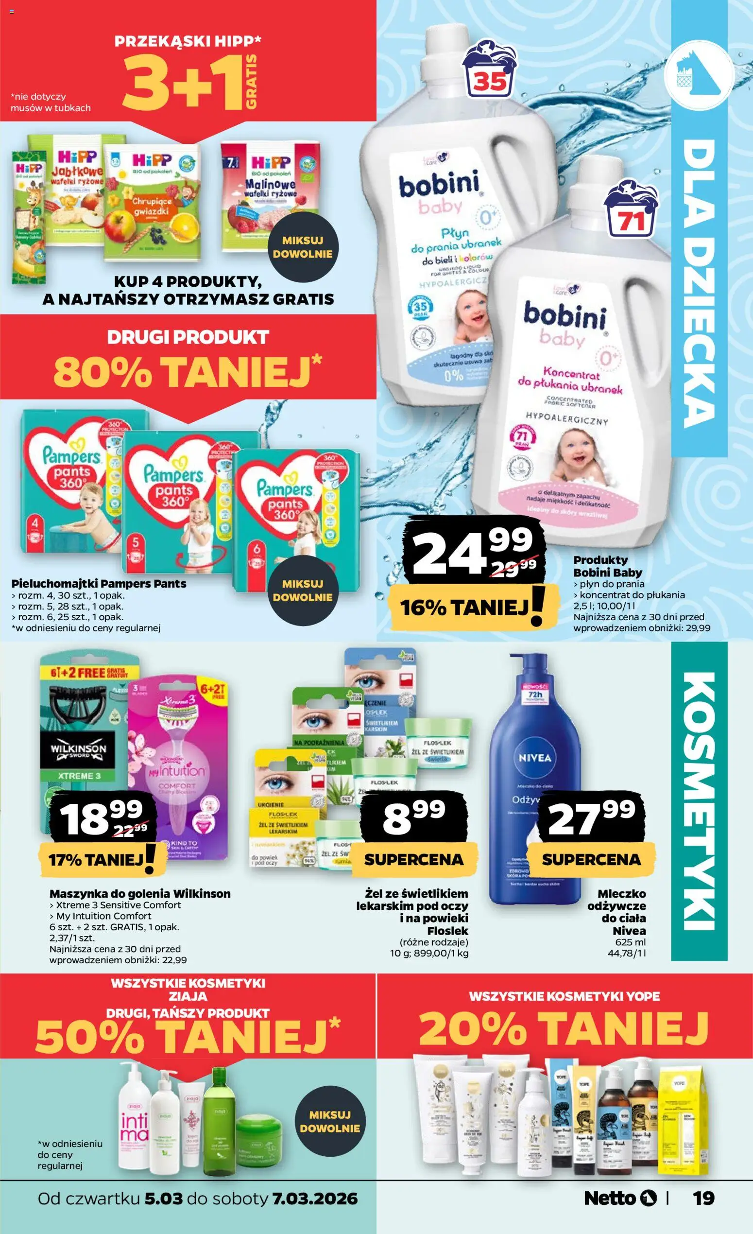 Netto gazetka od czwartku spożywcza od 05.03.2026 | Strona: 19 | Produkty: Maszynka do golenia, Pampers, Pieluchomajtki, Wafelki