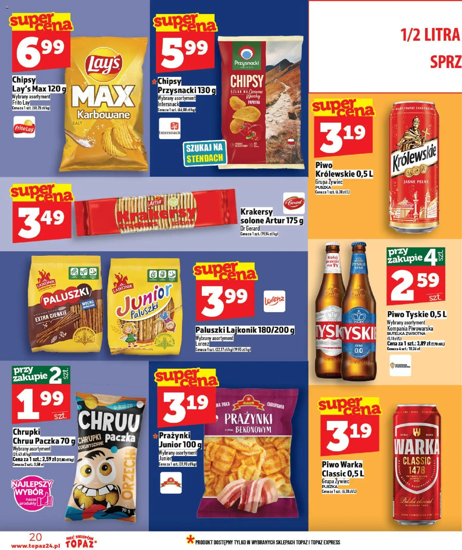 Topaz Gazetka MAZ od 15.01.2026 | Strona: 20 | Produkty: Chrupki, Papryka, Paluszki, Piwo
