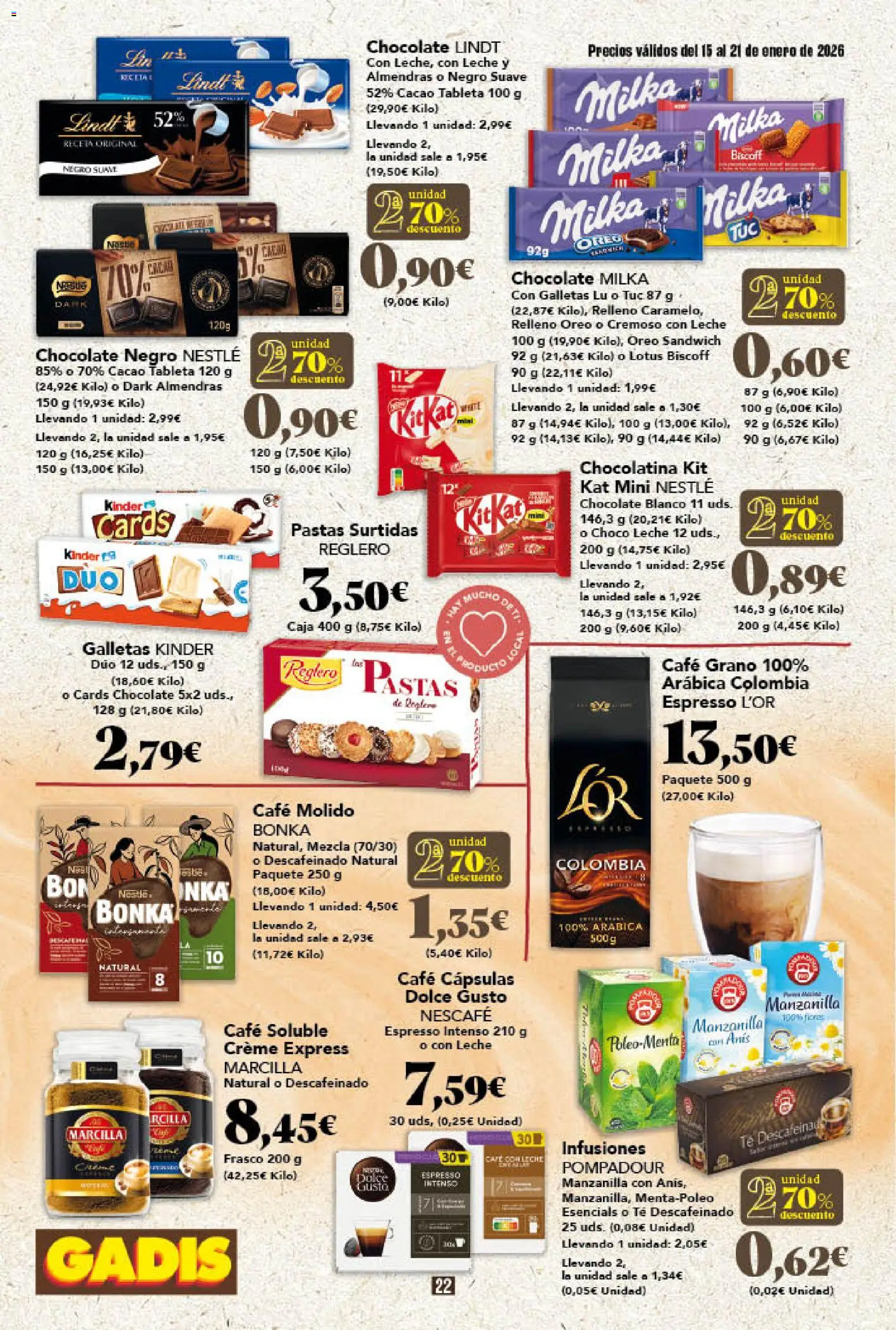 Gadis - folleto │ válido desde el 15.01.2026 | Página: 22 | Productos: Café con leche, Chocolate, Café molido, Μηχανή καφέ