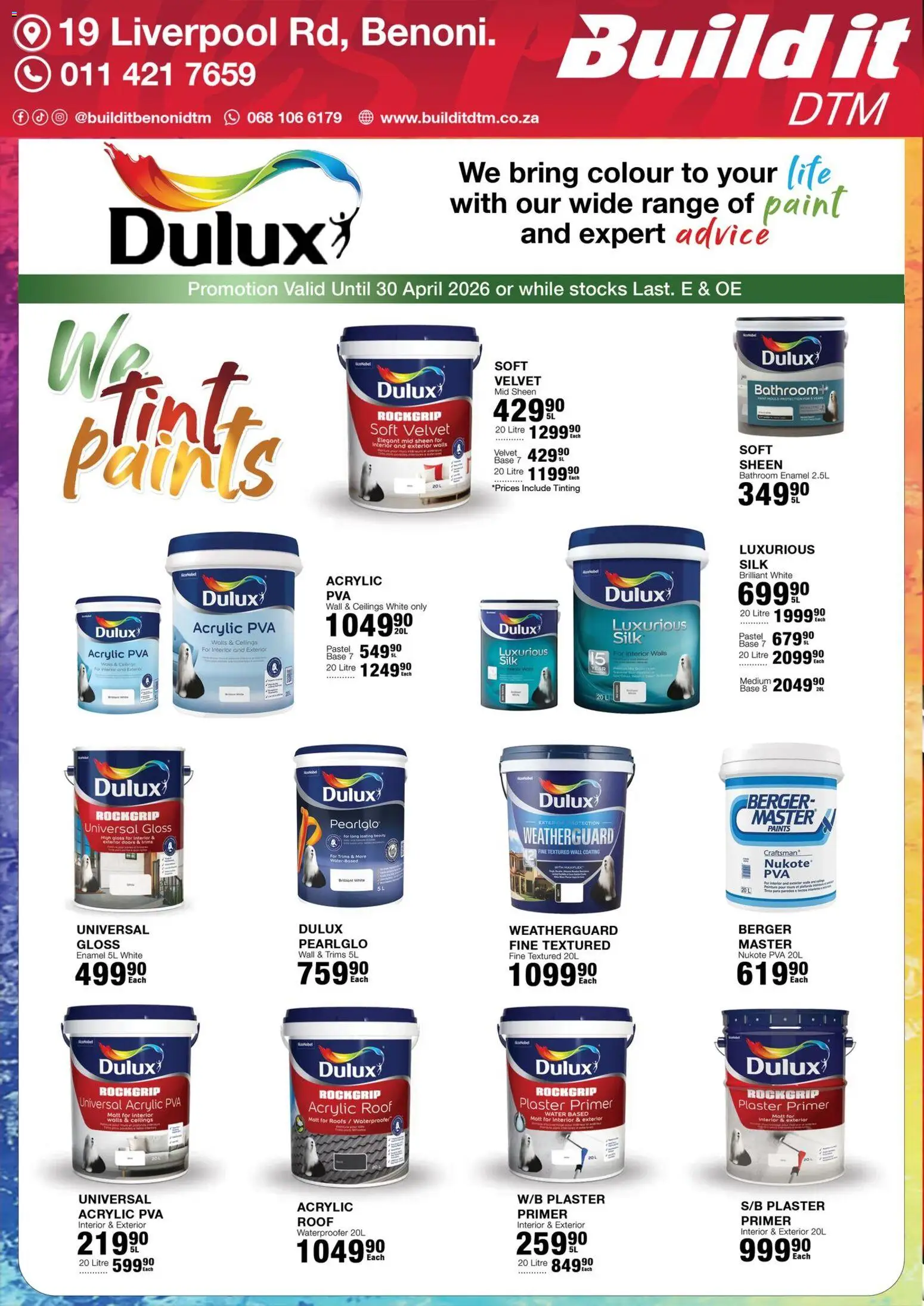New Build It catalogue – valid from 08.04.2026 | Page: 1 | Products: Primer, Gloss, Plaster, Water