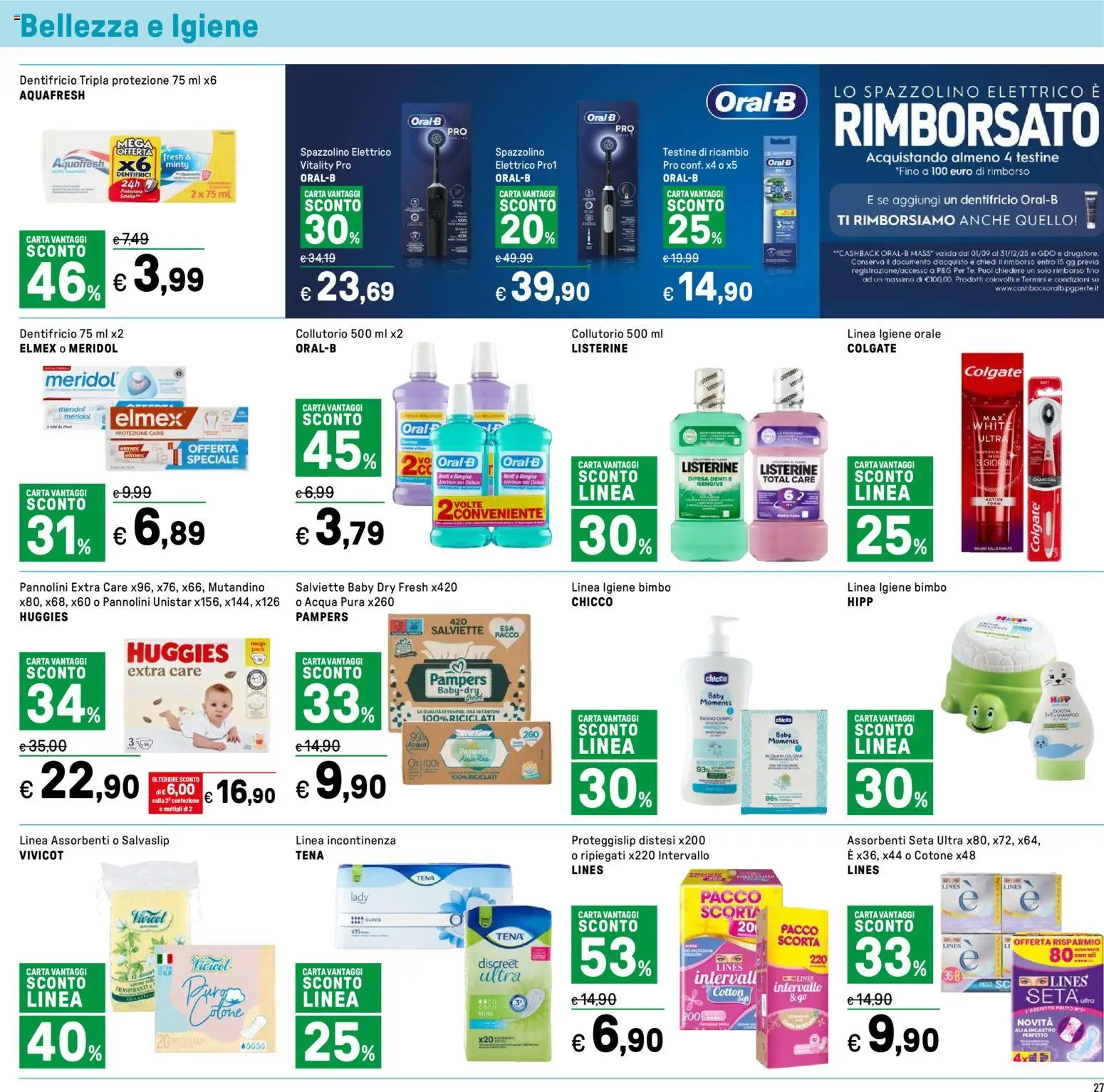 Volantino Iper del 24.10.2025 | Pagina: 27 | Prodotti: Spazzolino, Collutorio, Pampers, Spazzolino elettrico