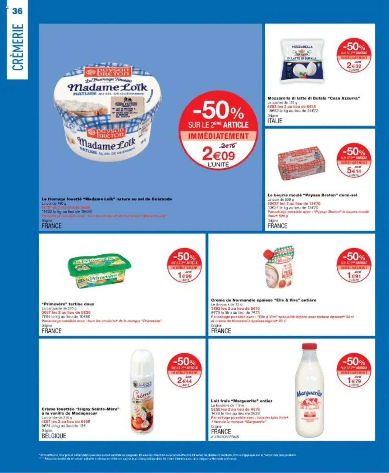  | Page: 36 | Produits: Mozzarella, Beurre, Fromage, Pain