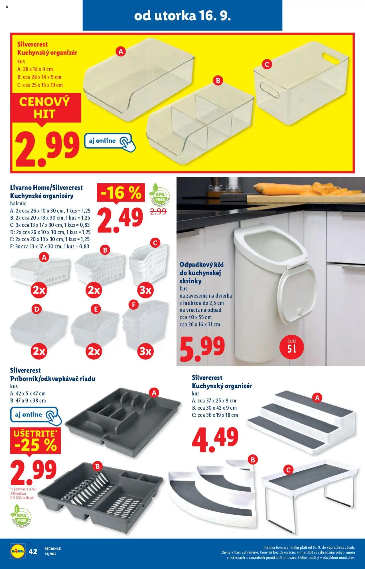 Nové Lidl akcie – leták je platný od 16.09.2025 | Strana: 64 | Produkty: Organizér, Kôš
