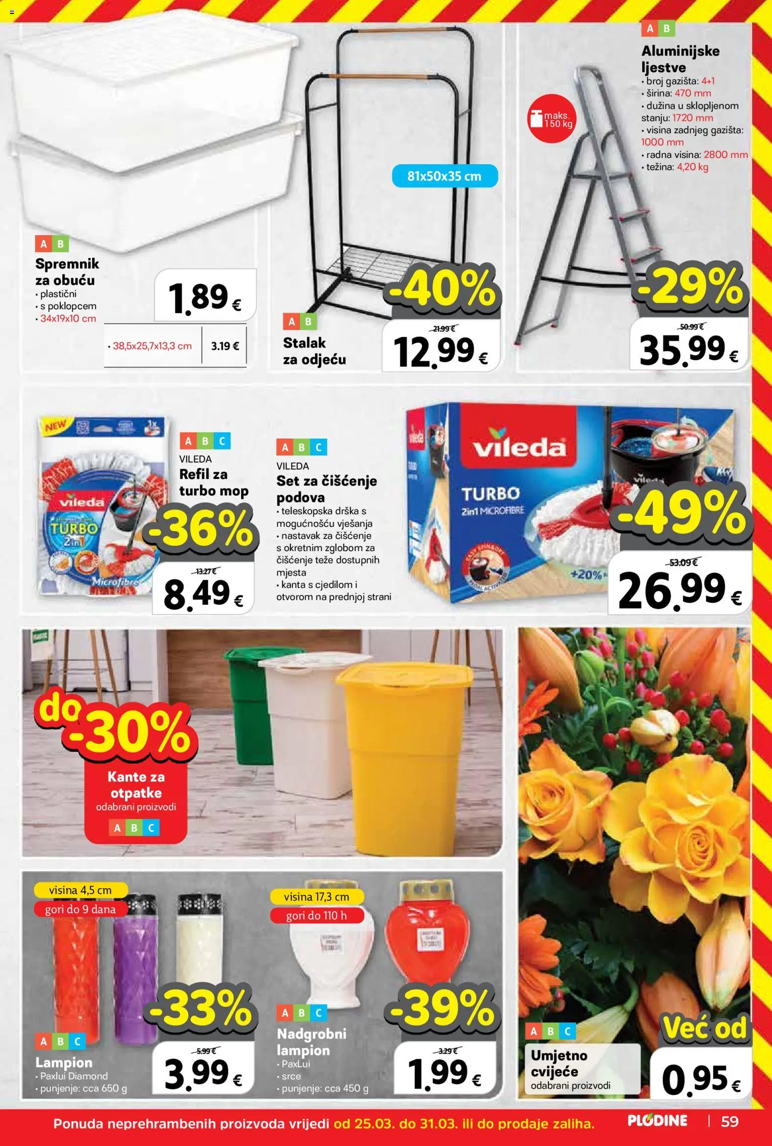 Plodine katalog | vrijedi od 25.03.2026 | Stranica: 59 | Proizvodi: Cvijeće, Mop, Lampion, Vileda