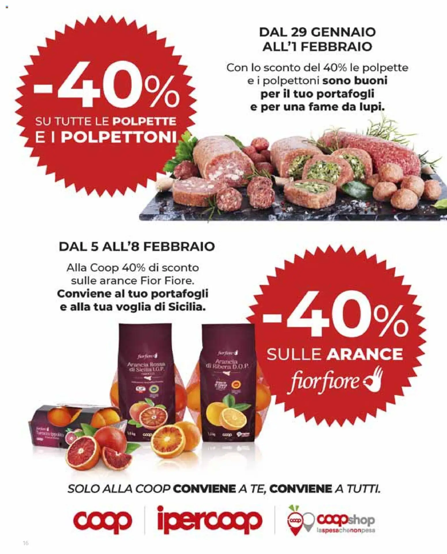 Volantino Ipercoop del 29.01.2026 | Pagina: 16 | Prodotti: Arance, Polpette