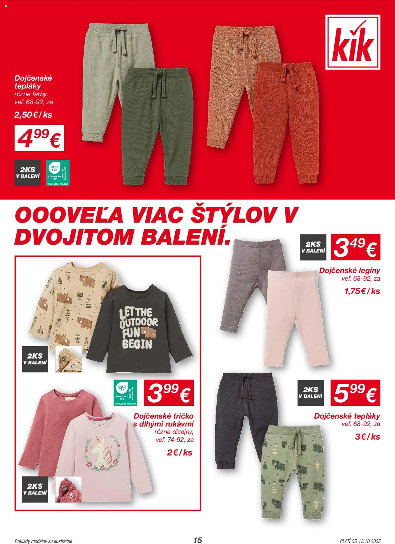 Nové Kik akcie – leták je platný od 13.10.2025 | Strana: 15 | Produkty: Tričko, Legíny