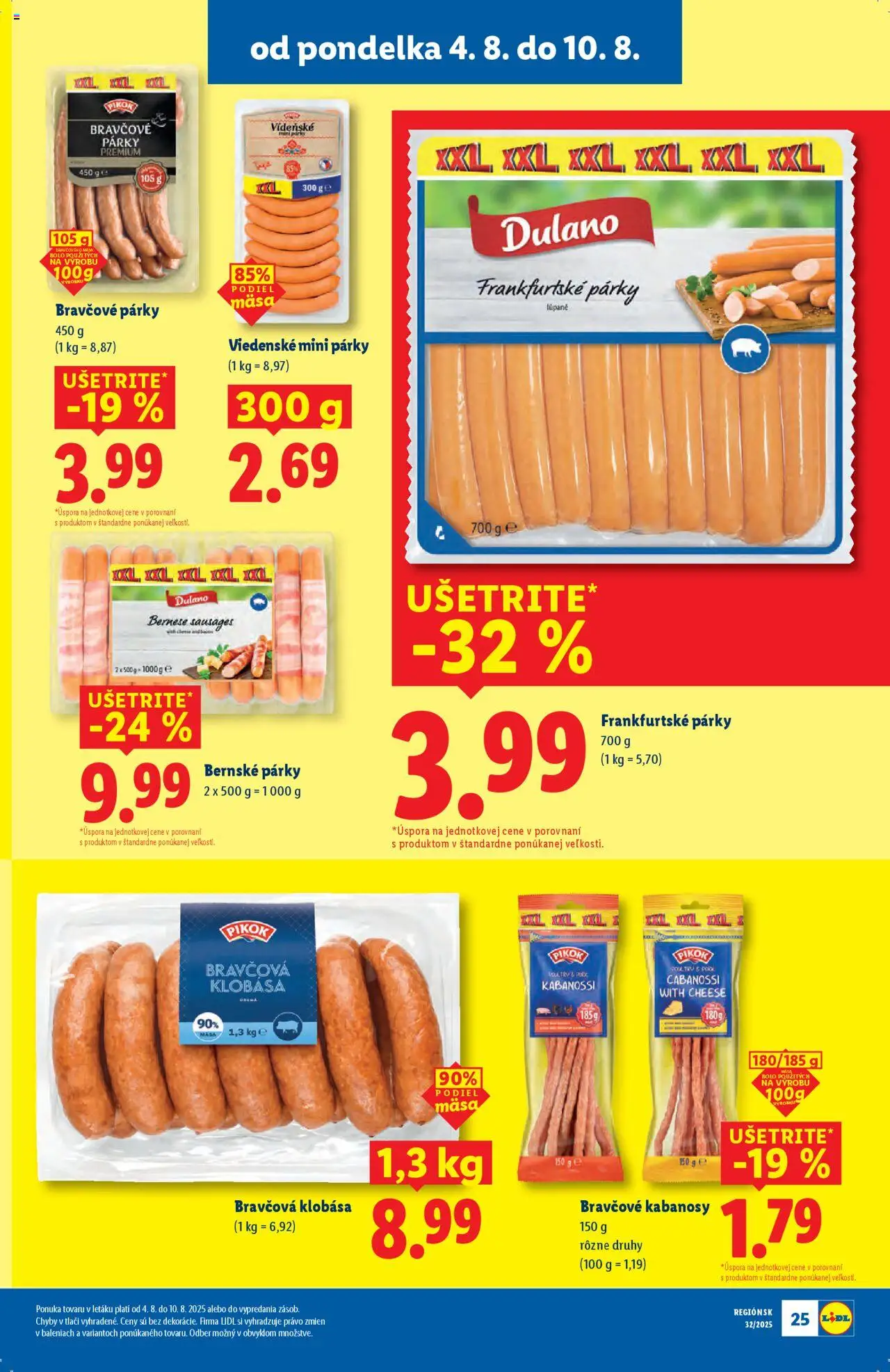 Lidl leták │ platný od 04.08.2025 | Strana: 31 | Produkty: Klobása, Párky