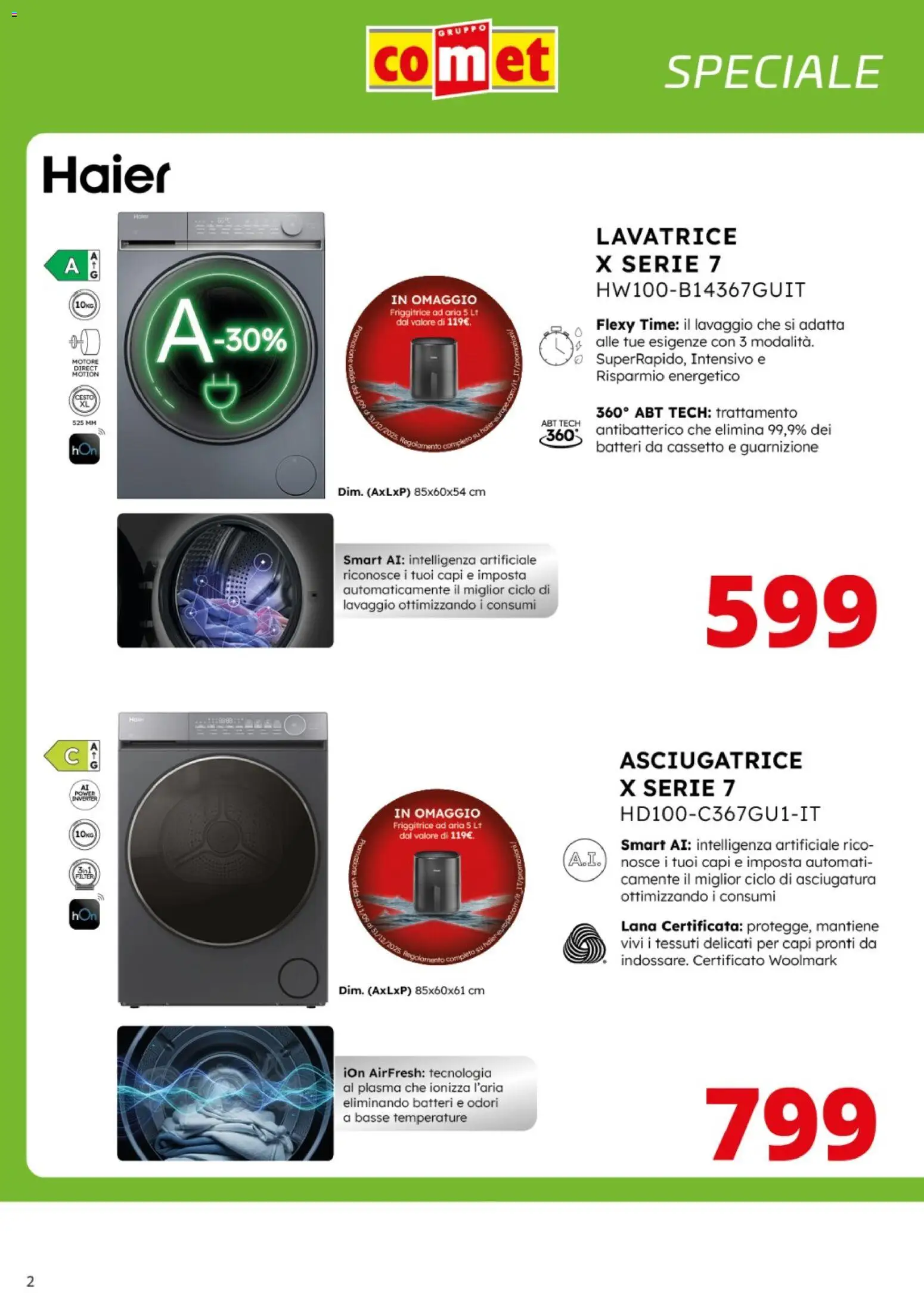 Volantino Comet del 17.11.2025 | Pagina: 2 | Prodotti: Friggitrice ad aria, Lavatrice, Asciugatrice, Friggitrice