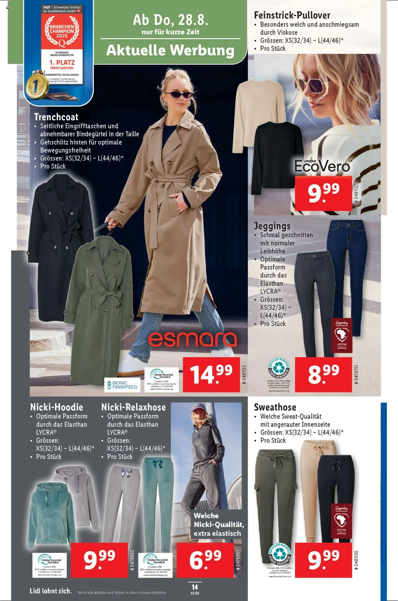 Lidl Aktionen ab 28.08.2025 | Seite: 16 | Produkte: Sweathose, Trenchcoat