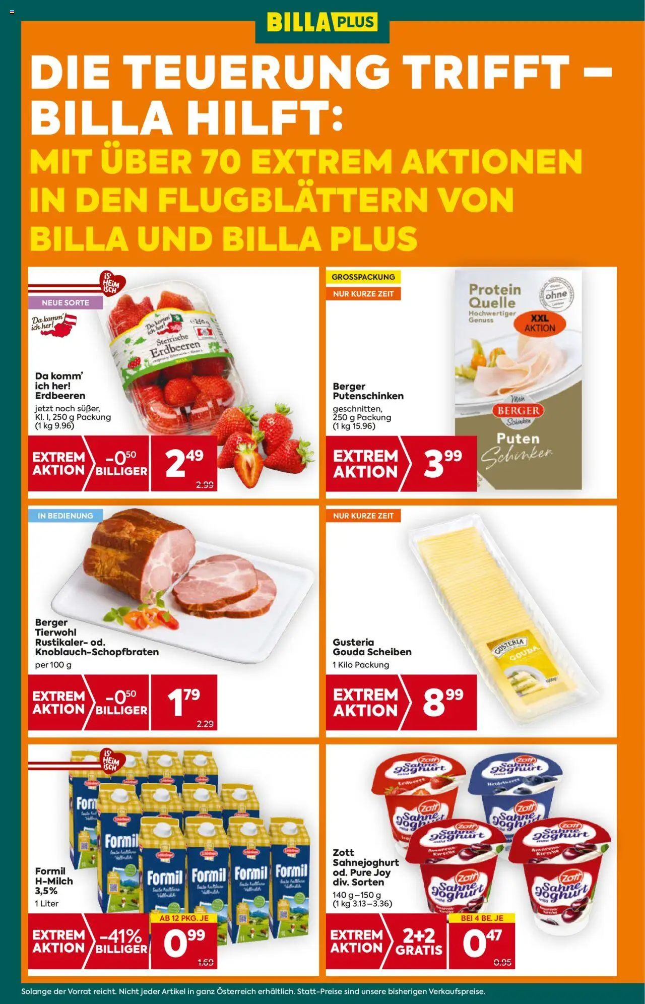 Billa Plus Flugblatt gültig ab 16.10.2025 | Seite: 4 | Produkte: Erdbeeren, Sahne, Joghurt, Schinken