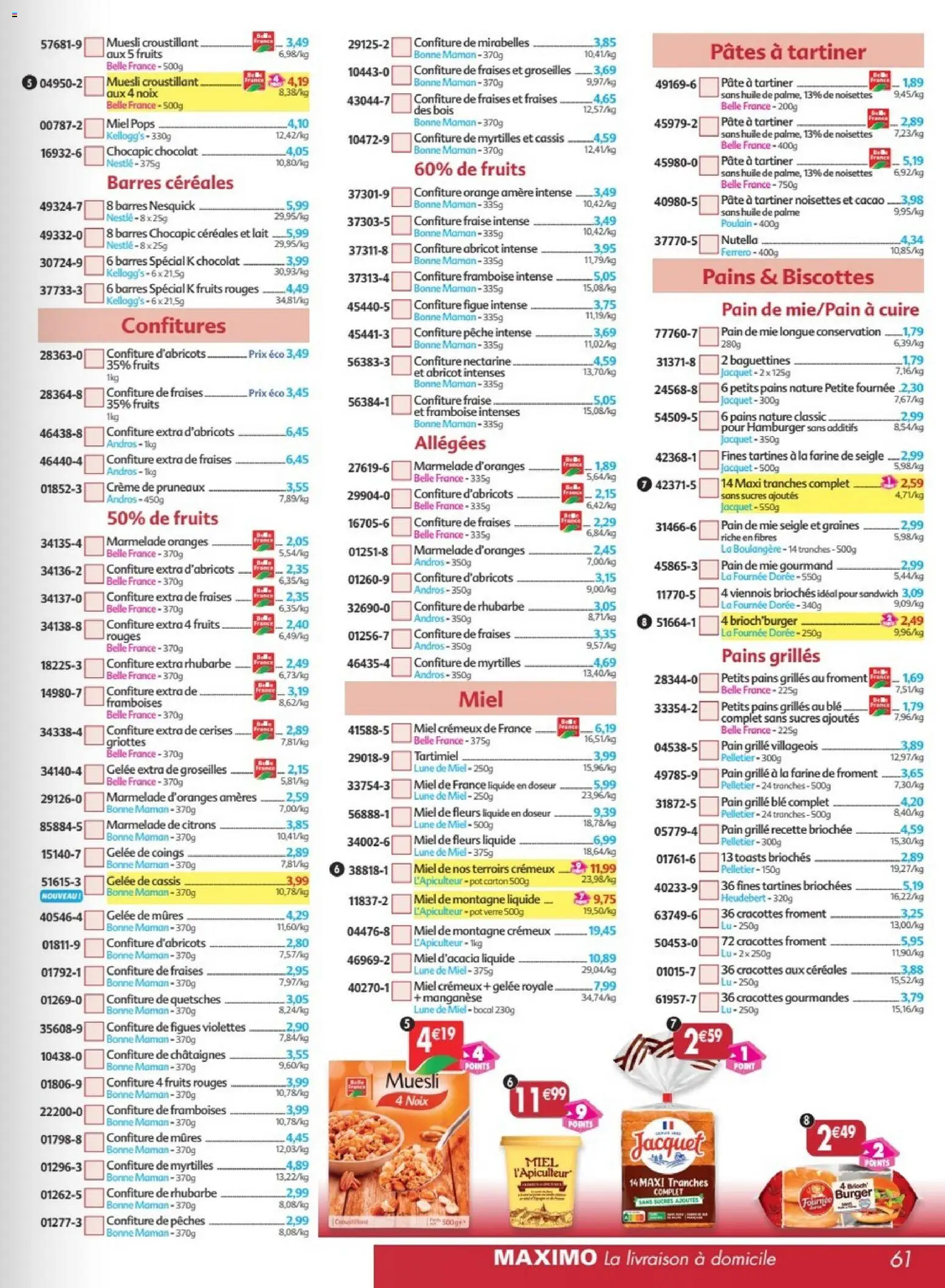 {H1} | Page: 61 | Produits: Framboise, Pêche, Farine, Pâte à tartiner