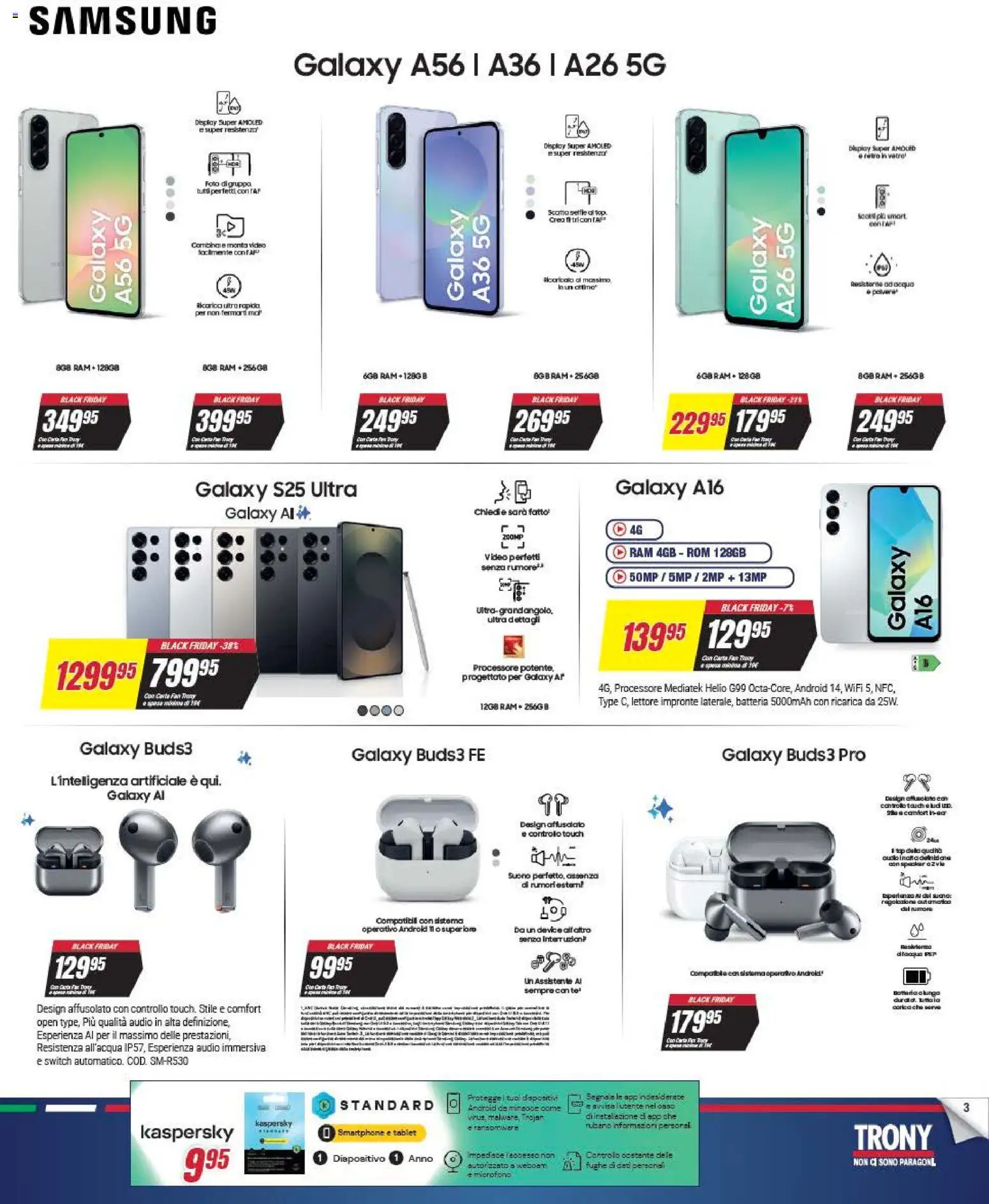 Volantino Trony del 25.11.2025 | Pagina: 3 | Prodotti: Tablet, Video, Microfono, Samsung