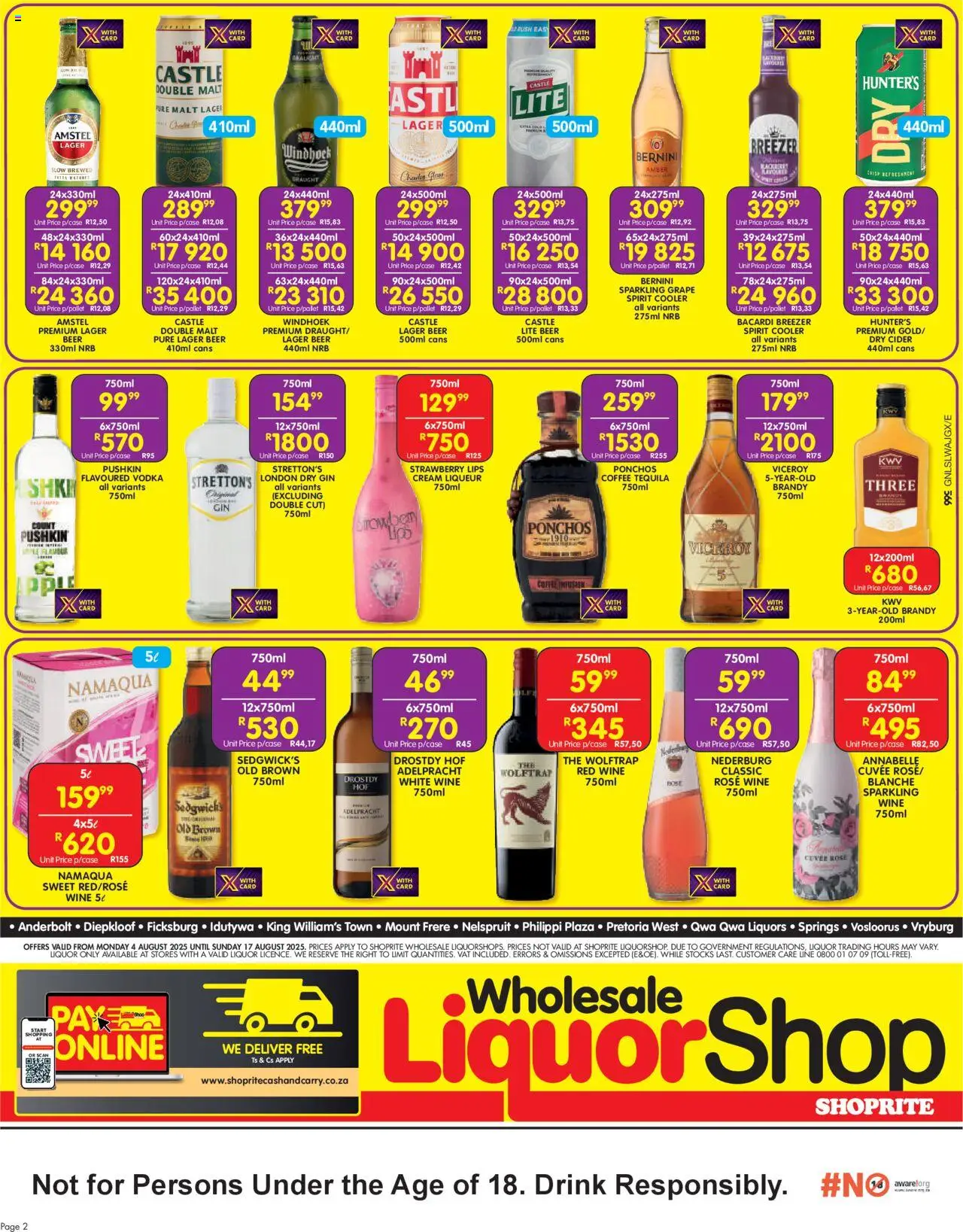 Shoprite Wholesale LiquorShop Deals Selected Stores │ valid from 04.08.2025 | Page: 2 | Products: Cider, Wine, Beer, Cream