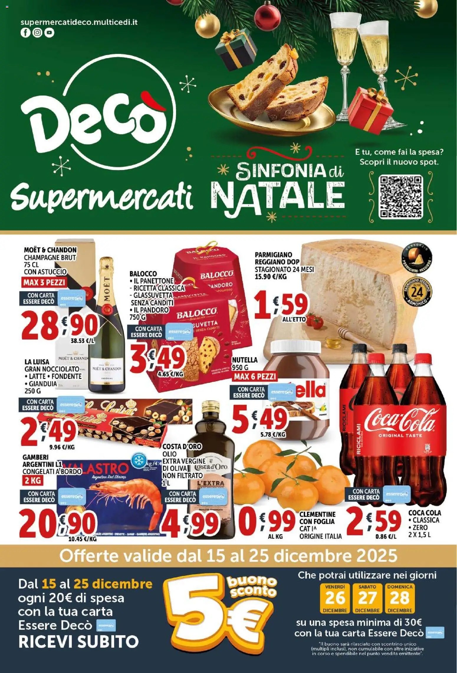 Volantino Decò del 15.12.2025 | Pagina: 1 | Prodotti: Gamberi, Olio, Panettone, Astuccio