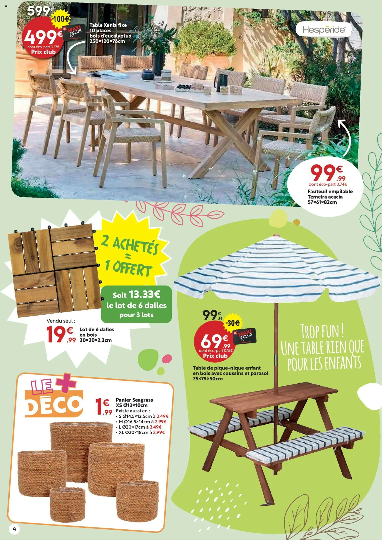 {H1} | Page: 4 | Produits: Fauteuil, Table, Panier, Parasol