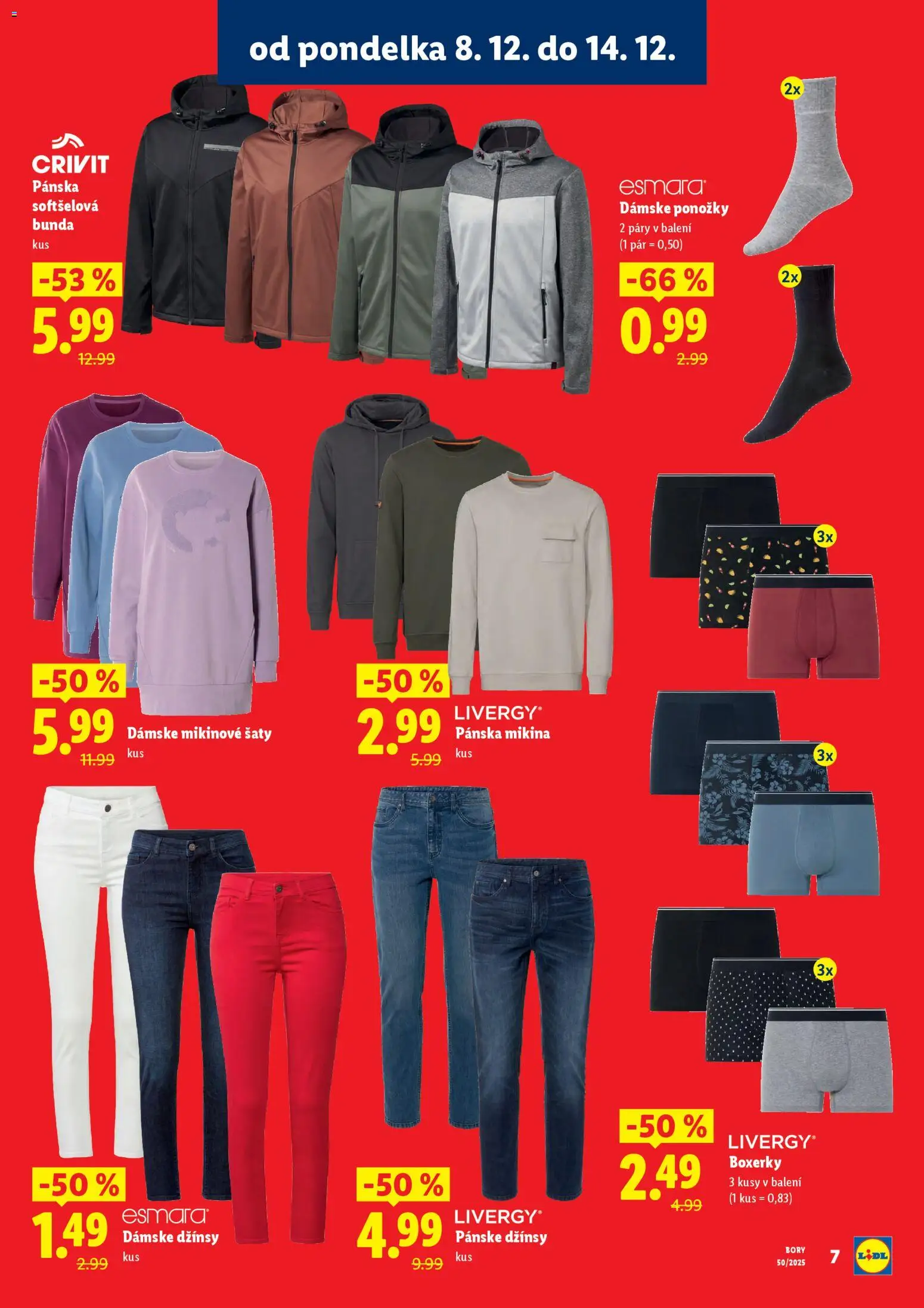 Nové Lidl akcie – leták je platný od 08.12.2025 | Strana: 7 | Produkty: Šaty, Mikina, Ponožky, Boxerky