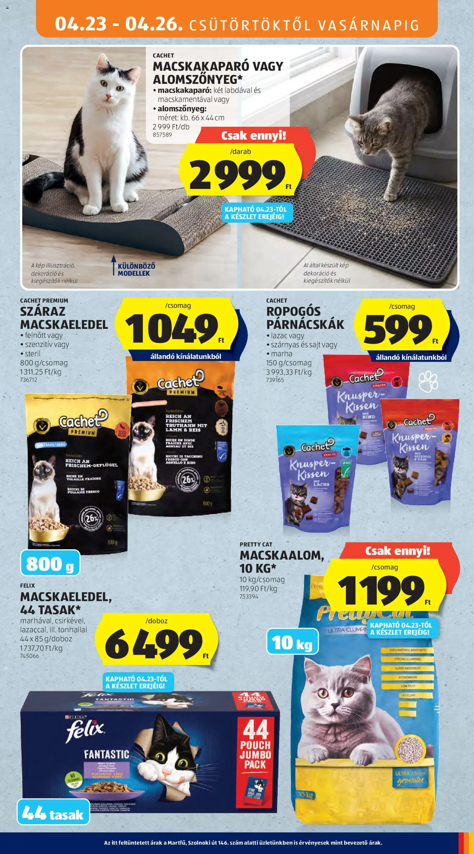 Aldi akciós ujság - amely érvényes a következő dátumtól: 23.04.2026 | Oldal: 27 | Termékek: Félix macskaeledel, Macskaeledel, Sajt, Lazac