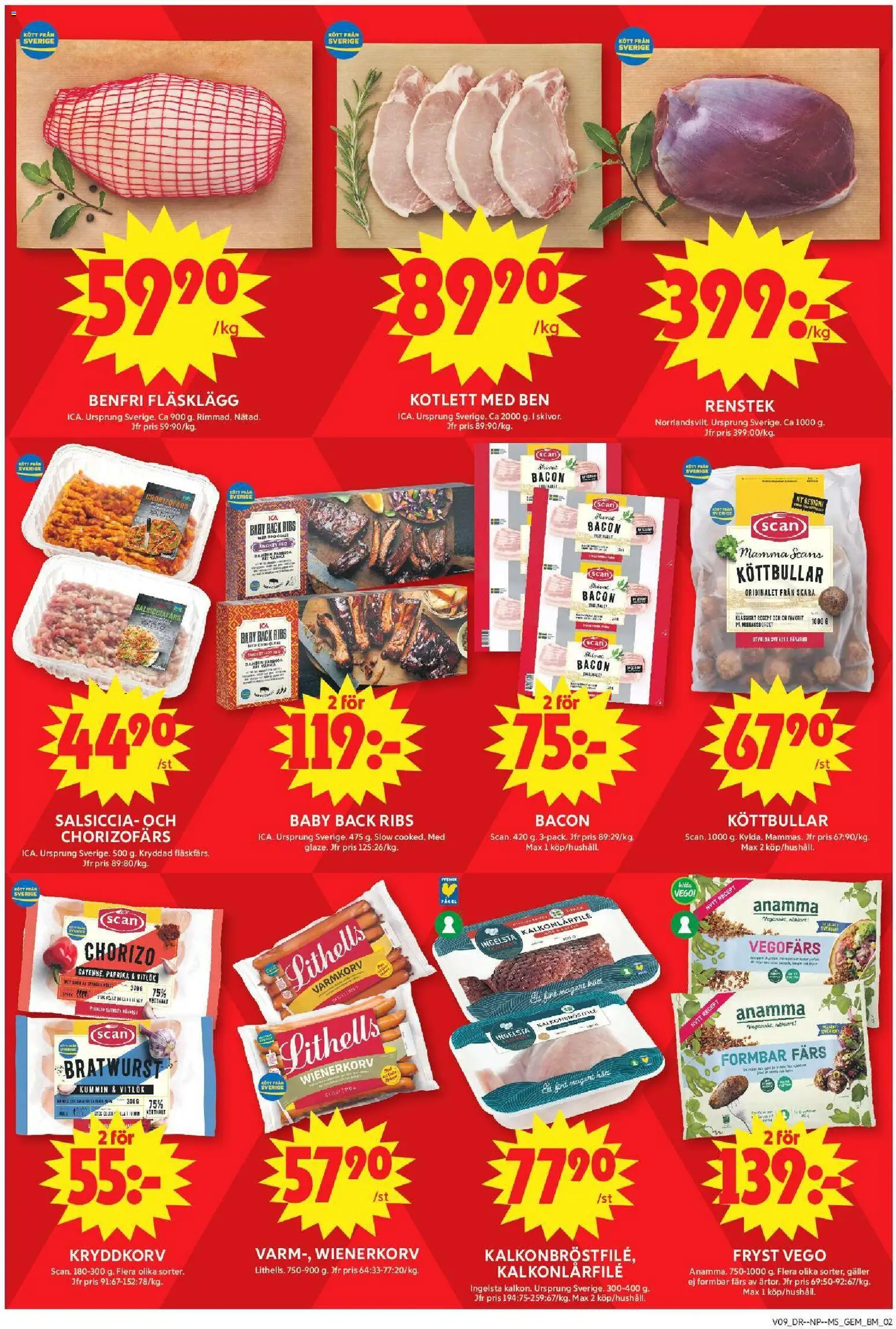 ICA Maxi reklamblad aktuell från 23.02.2026 | Sida: 2 | Produkter: Bacon, Vegofärs, Wienerkorv, Chorizo