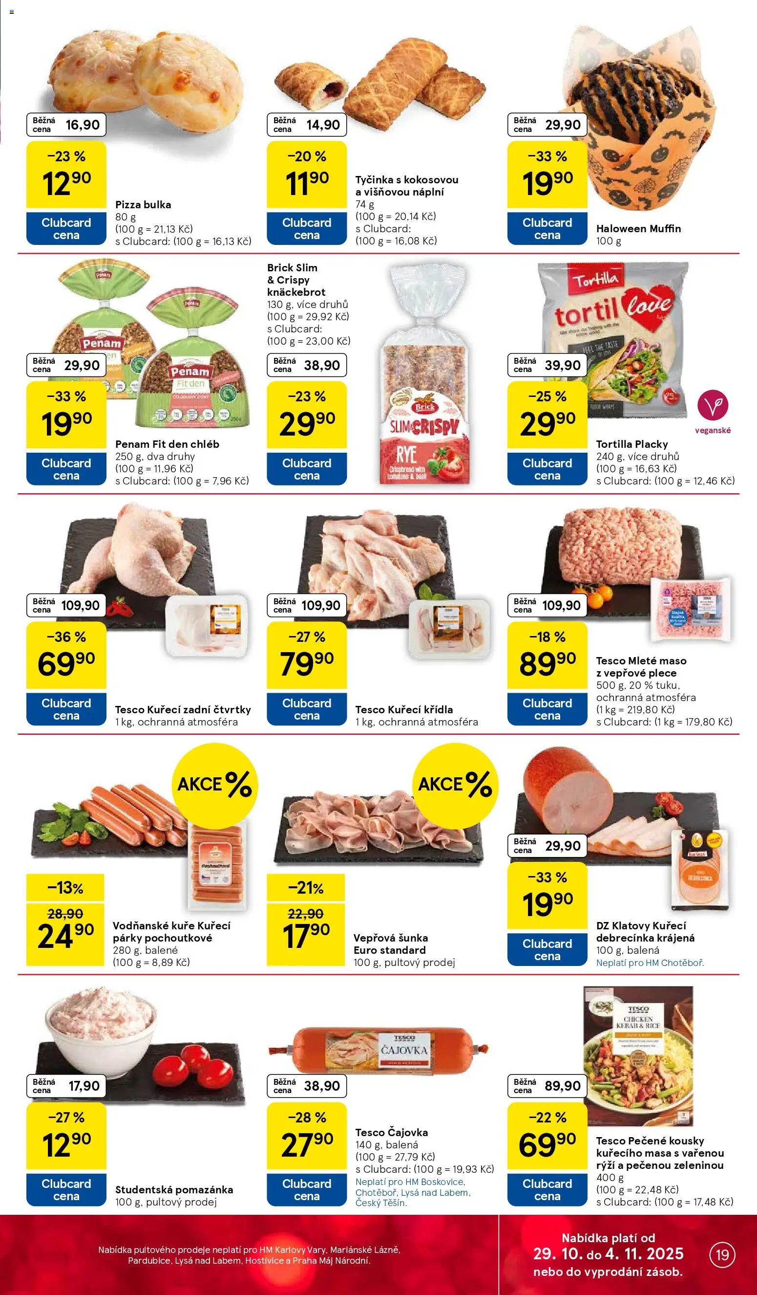 Tesco leták - Hypermarket od 29.10.2025 | Strana: 19 | Produkty: Chléb, Kuřecí debrecínka, Pomazánka, Mleté maso