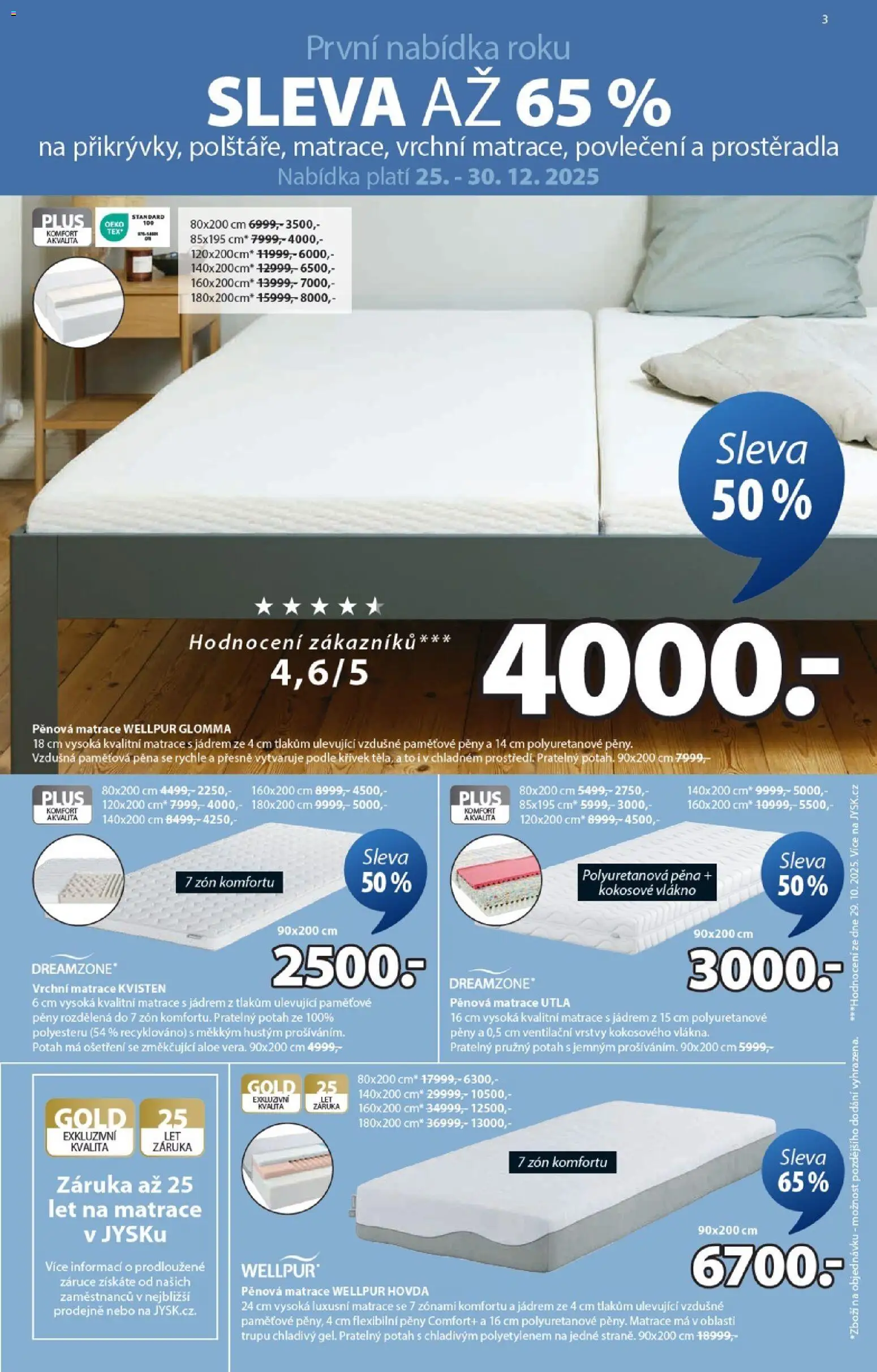 JYSK leták od 25.12.2025 | Strana: 3 | Produkty: Prostěradla, Povlečení, Matrace