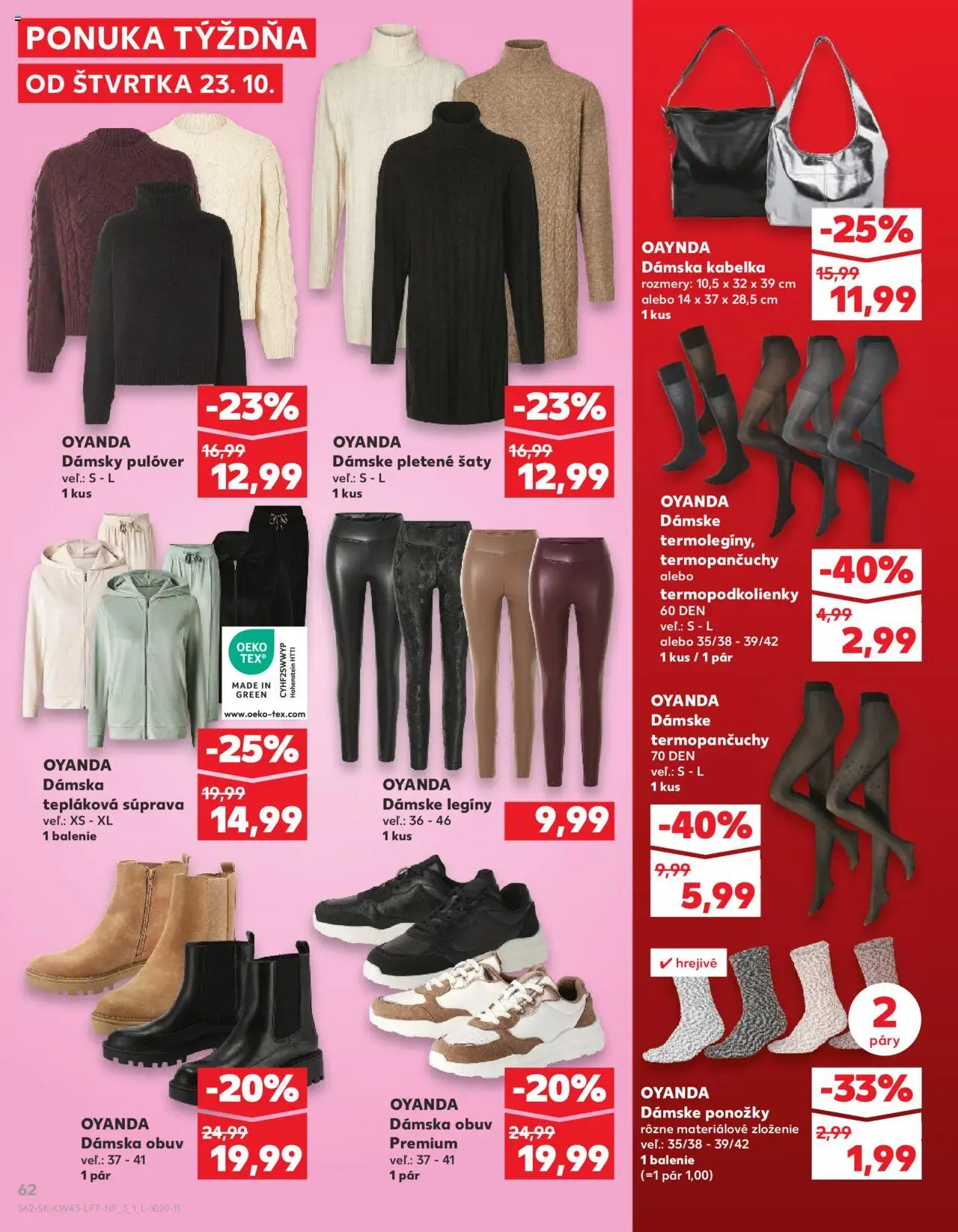 Nové Kaufland akcie – leták je platný od 23.10.2025 | Strana: 62 | Produkty: Šaty, Ponožky, Legíny, Kabelka