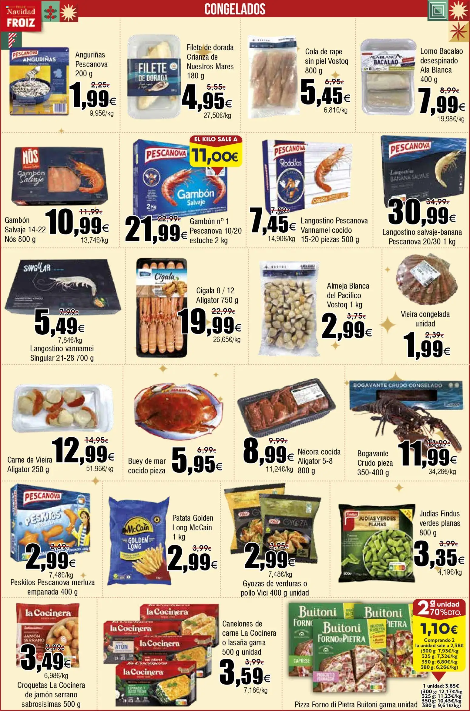Froiz folleto │ válido desde el 18.12.2025 | Página: 10 | Productos: Jamón serrano, Pizza, Filete, Langostino