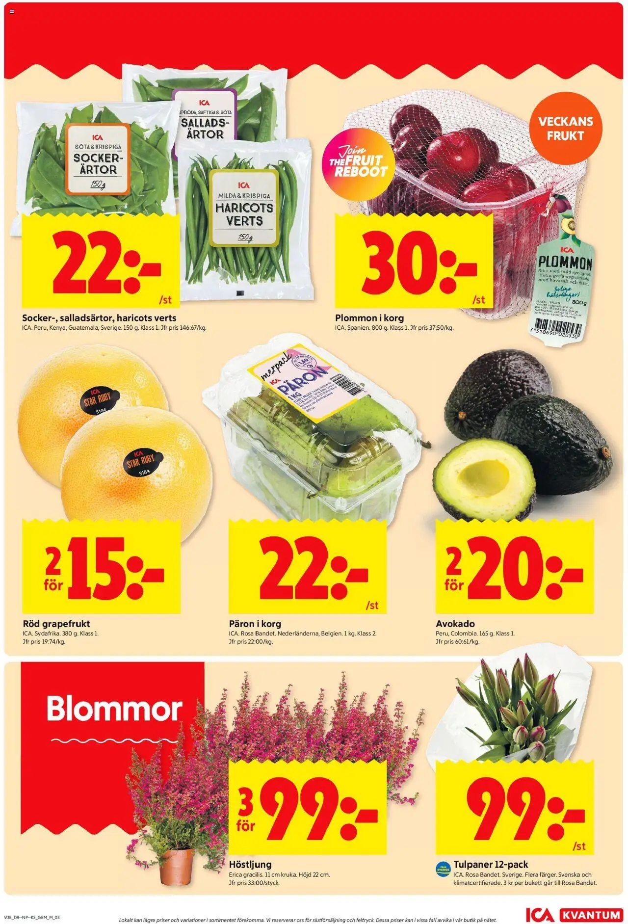 ICA Kvantum reklamblad aktuell från 15.09.2025 | Sida: 3 | Produkter: Haricots verts, Plommon, Grapefrukt, Ärtor