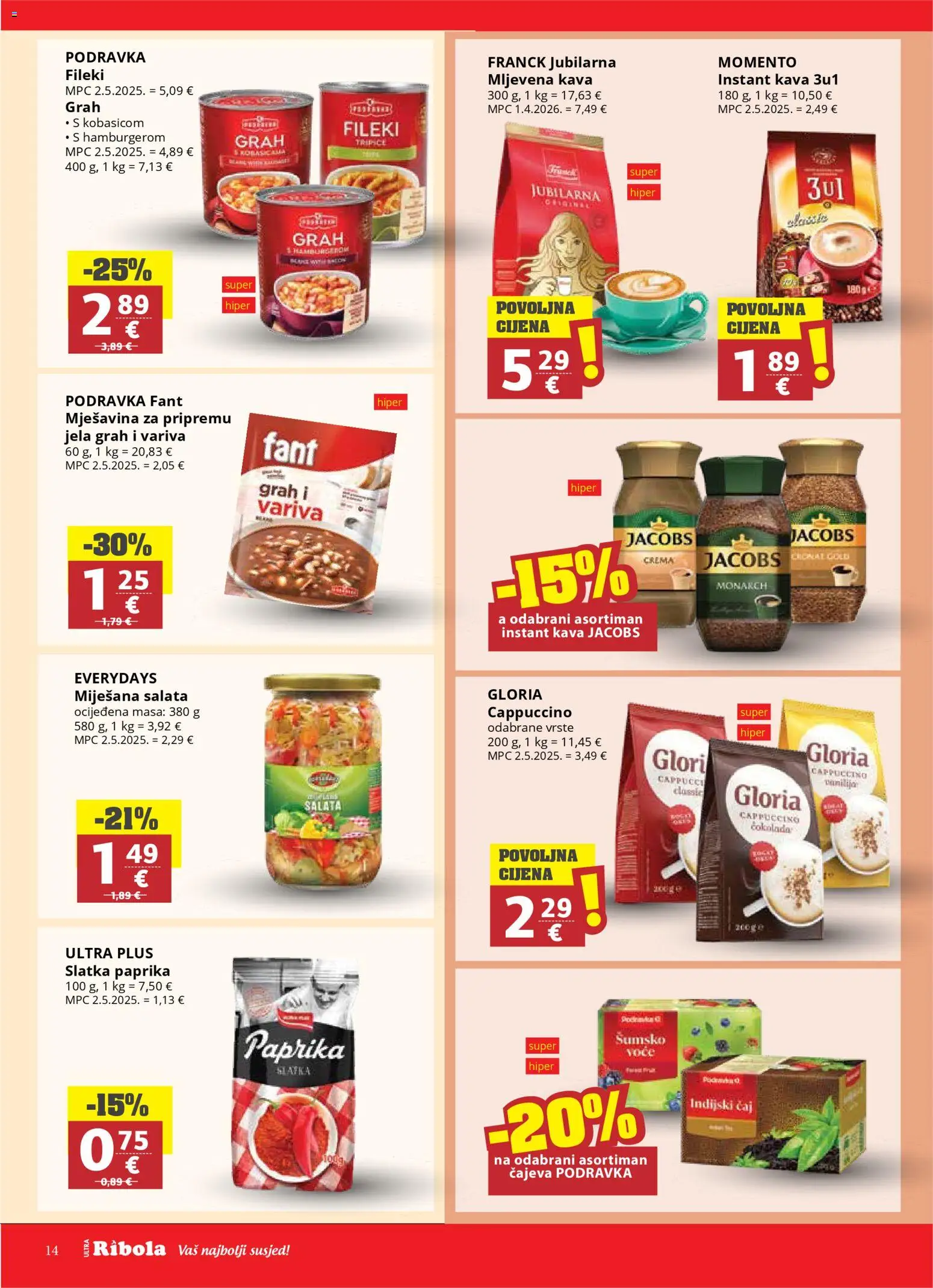 Ribola katalog | vrijedi od 22.04.2026 | Stranica: 14 | Proizvodi: Šumsko voće, Kava instant, Mljevena kava, Salata
