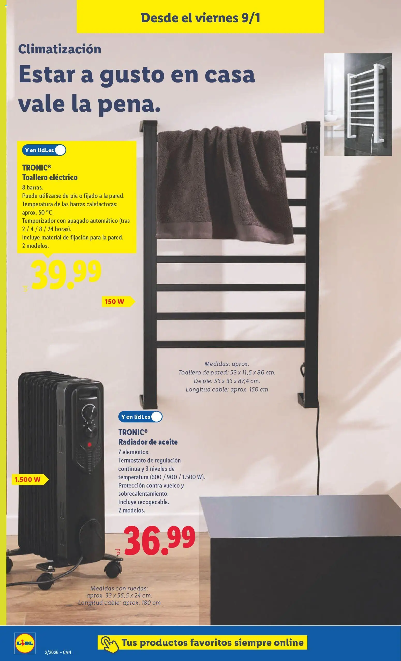 Lidl - Canarias │ válido desde el 05.01.2026 | Página: 22 | Productos: Toallero, Aceite, Cable, Radiador